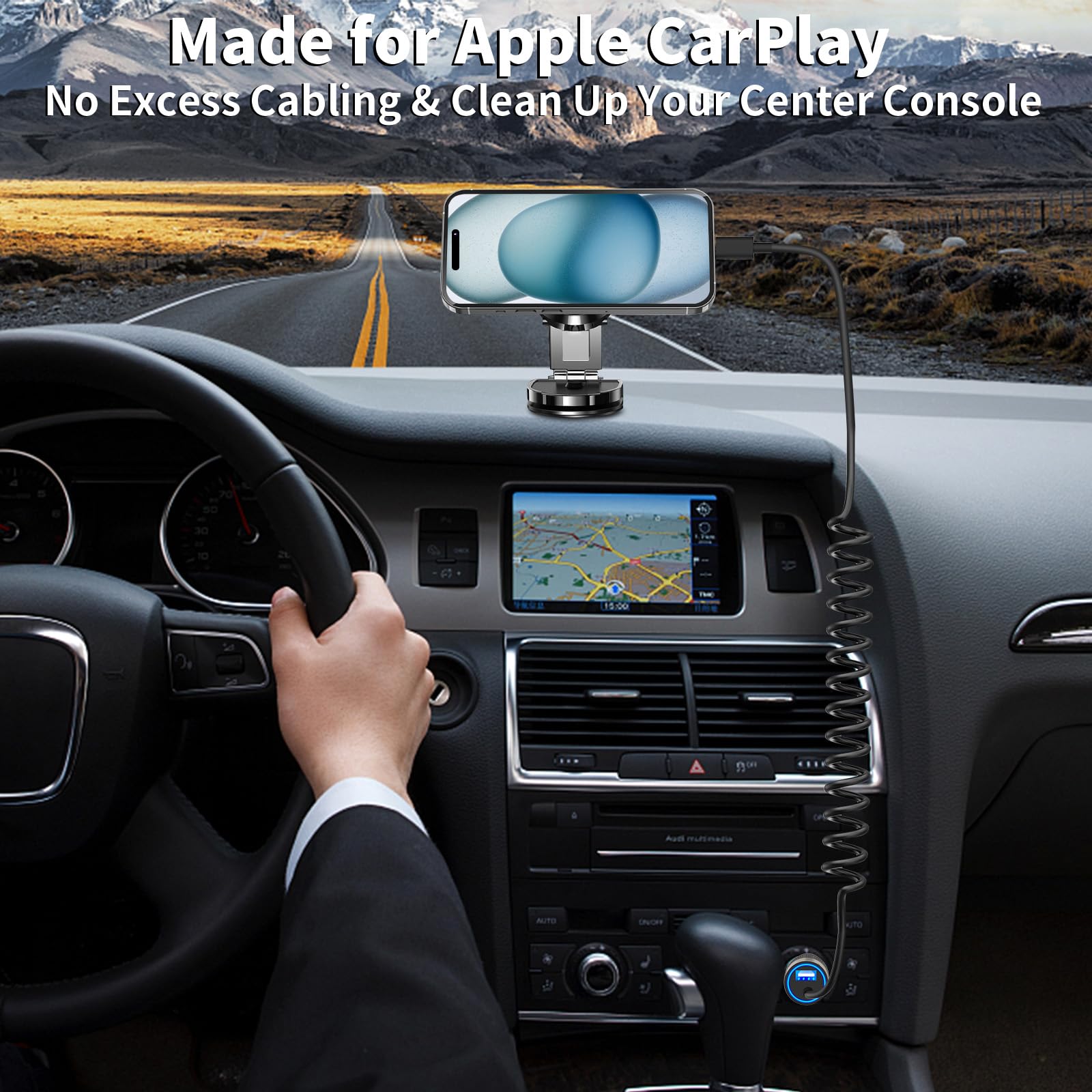 Apple MFi Certified Fast Car Charger for iPhone 15 - 4.8A Dual USB-C & USB-A Car Power Adapter with 6FT Coiled Type-C Cable - Compatible with iPhone 15 Pro/15 Pro Max/Galaxy S24/S23/Pixel - Perfect for Road Trips & Daily Commuting