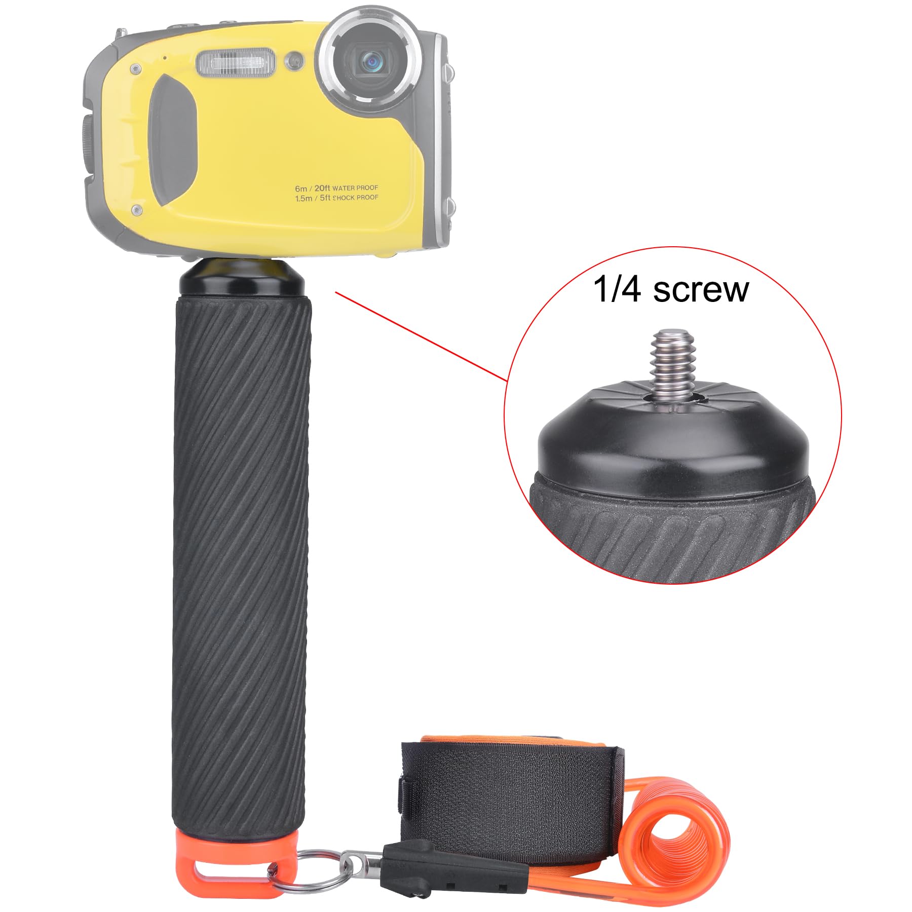 Floating Grip with Adjustable Safety Strap & Steel Core for GoPro Hero/Insta360 - Waterproof Action Camera Accessory for Surfing, Kayaking & Underwater Selfies