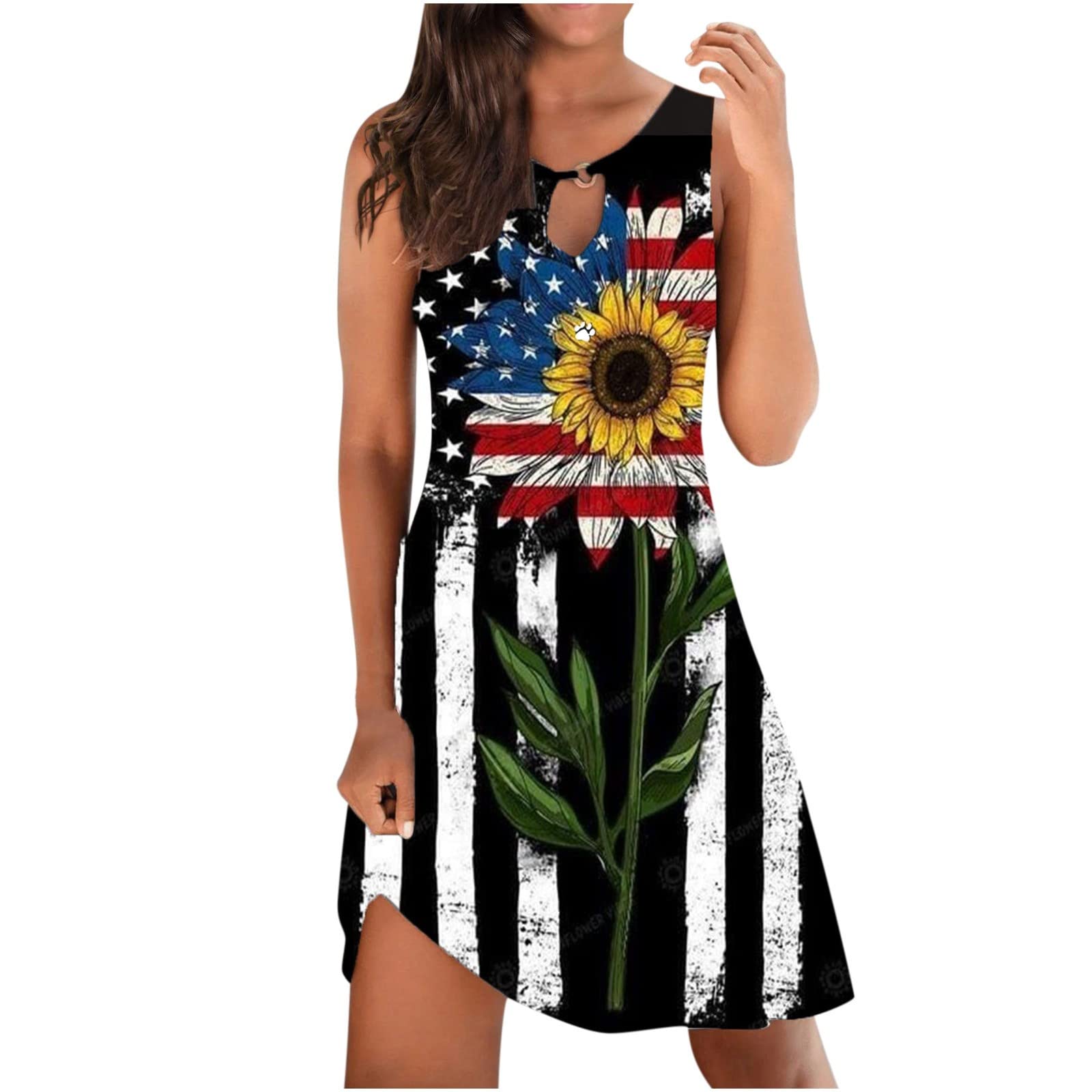 Women's Summer Casual Dresses - A-Line Striped T-Shirt Tunic Mini Dress for Beach, 4th of July & Everyday Wear | Lightweight Comfortable Outfit for Vacation, Party & Outdoor Activities