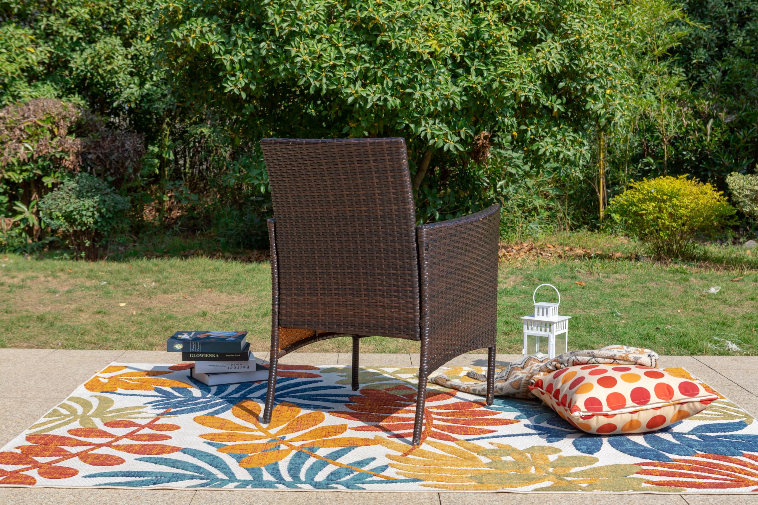 MFSTUDIO 2-Piece Brown Wicker Patio Dining Chairs Set with Cushions - Heavy Duty 330lbs Capacity Rattan Outdoor Furniture for Garden, Poolside, and Backyard Relaxation