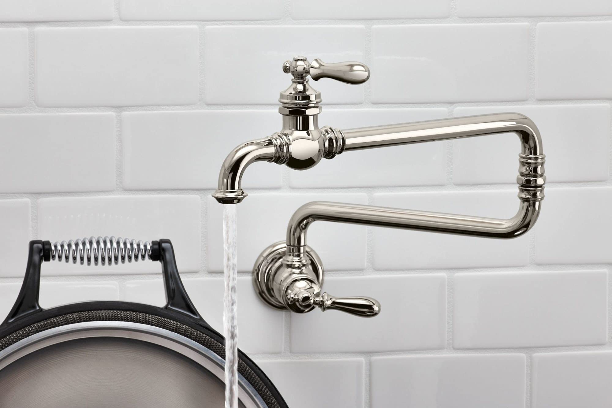KOHLER 99270-CP Artifacts Wall-Mount Pot Filler Faucet in Polished Chrome - Kitchen Sink Pot Filler for Easy Cooking & Filling Pots - Perfect for Home Chefs & Busy Kitchens