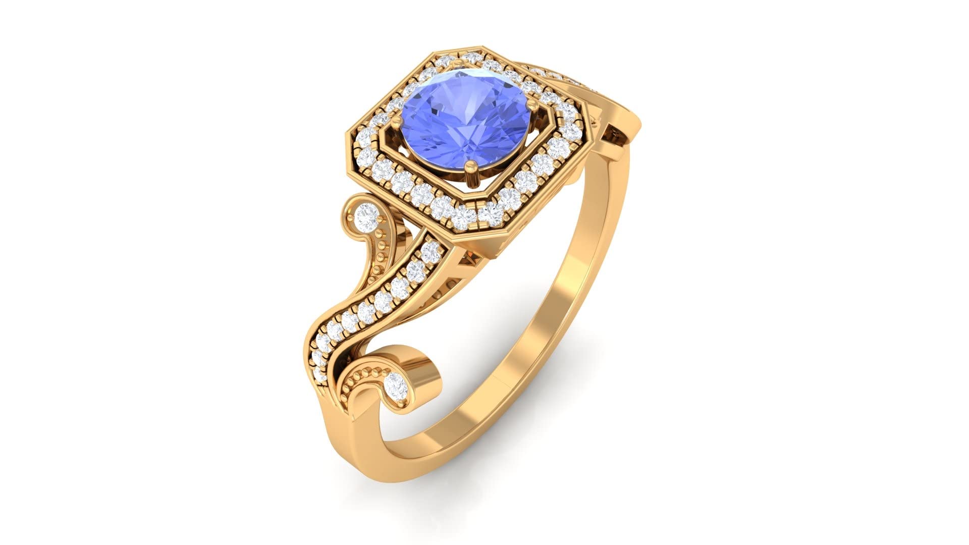 1 CT Tanzanite and Diamond Ring for Women - 14K Solid Gold Vintage Tanzanite Ring with Diamond Accents - Elegant Jewelry Gift for Anniversary, Engagement & Special Occasions