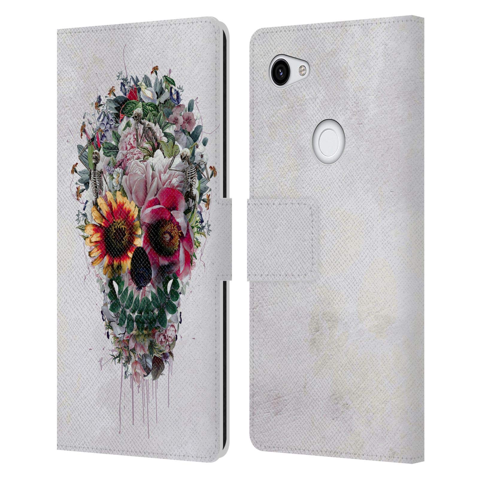Head Case Designs Riza Peker Sugar Skulls Leather Book Wallet Case for Google Pixel 3a XL - Stylish Protection for Everyday Use