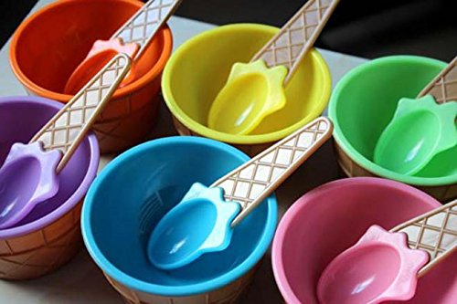 Gallity Kids Plastic Ice Cream Bowls and Spoons Set - 6-Piece Durable Dessert Dishes Cups with Spoons for Ice Cream, Pudding, Yogurt & Snacks (Blue) - Perfect for Birthday Parties, Picnics & Family Gatherings