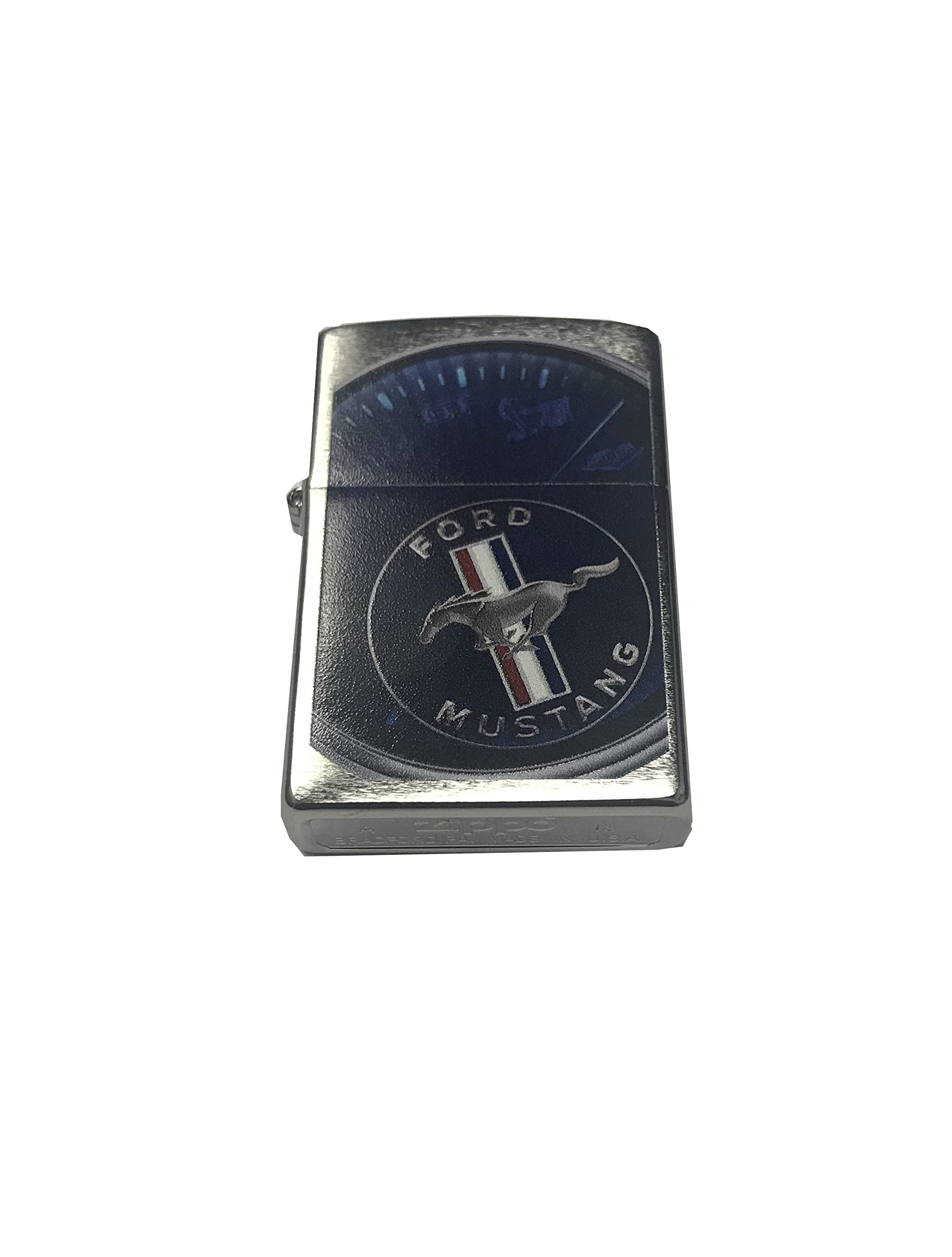 Zippo Custom Lighter with Ford Mustang Speedometer Design - Brushed Chrome Finish - Perfect for Car Enthusiasts & Collectors - Great Gift for Birthdays, Father's Day & Special Occasions