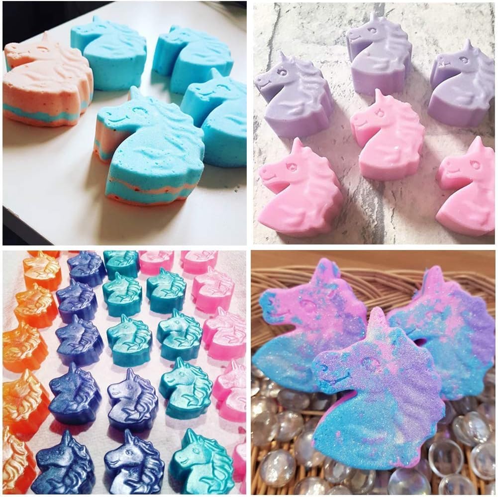 6-Cavity Unicorn Soap Molds & Bath Bomb Molds - Silicone Unicorn Head Cupcake Mold for Baking, Candy, Resin, Jelly, Chocolate - Perfect for DIY Crafts, Kids Baking Supplies & Party Treats