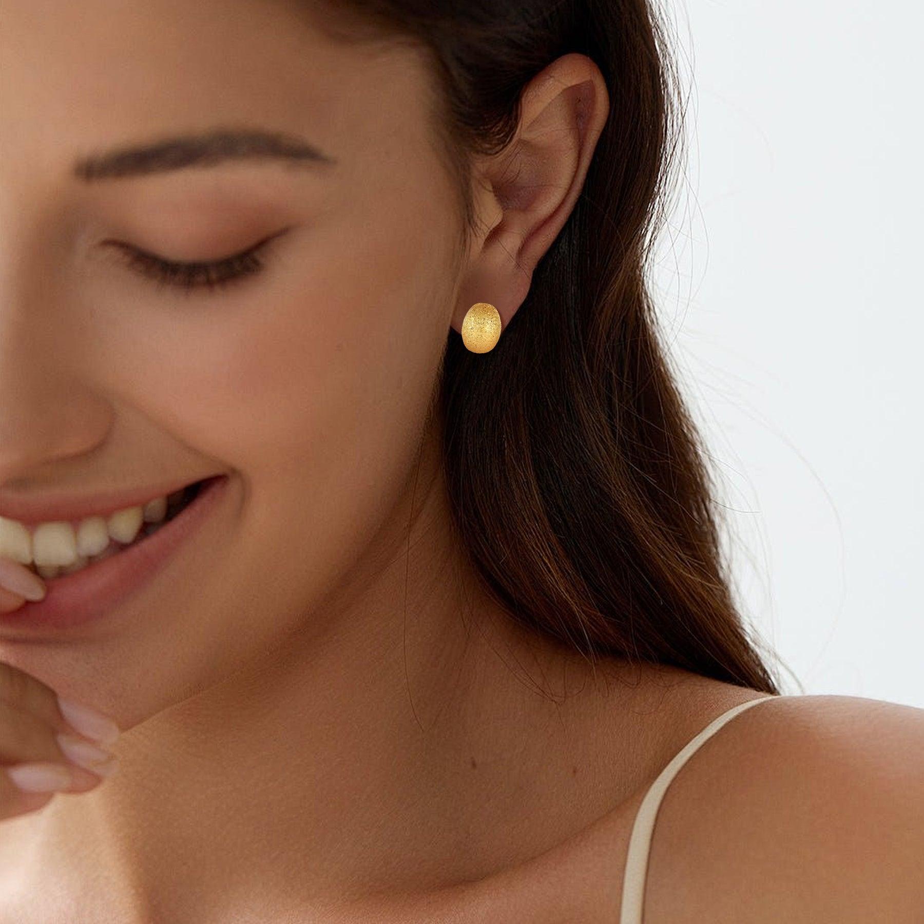Golden Matte Dome Hoop Earrings for Women - Elegant 14K Gold Plated Dainty Hinged Huggie Earrings for Everyday Wear, Date Night & Special Occasions