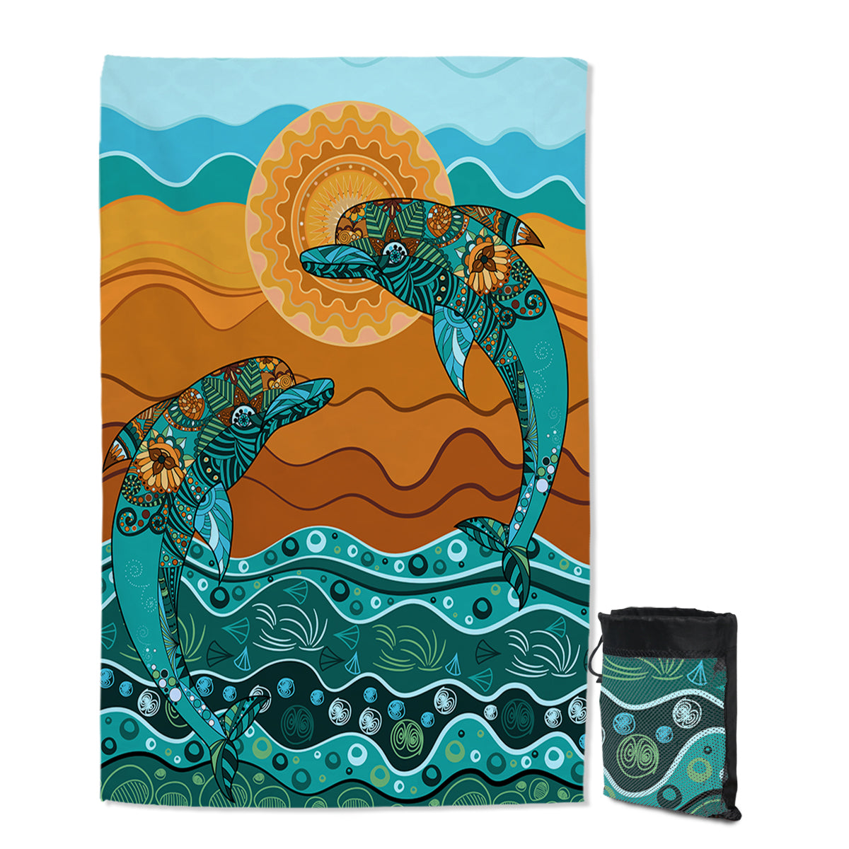 Sand-Free Quick Dry Beach Towel with Dancing Dolphins Design - Perfect for Pool, Beach, and Outdoor Activities
