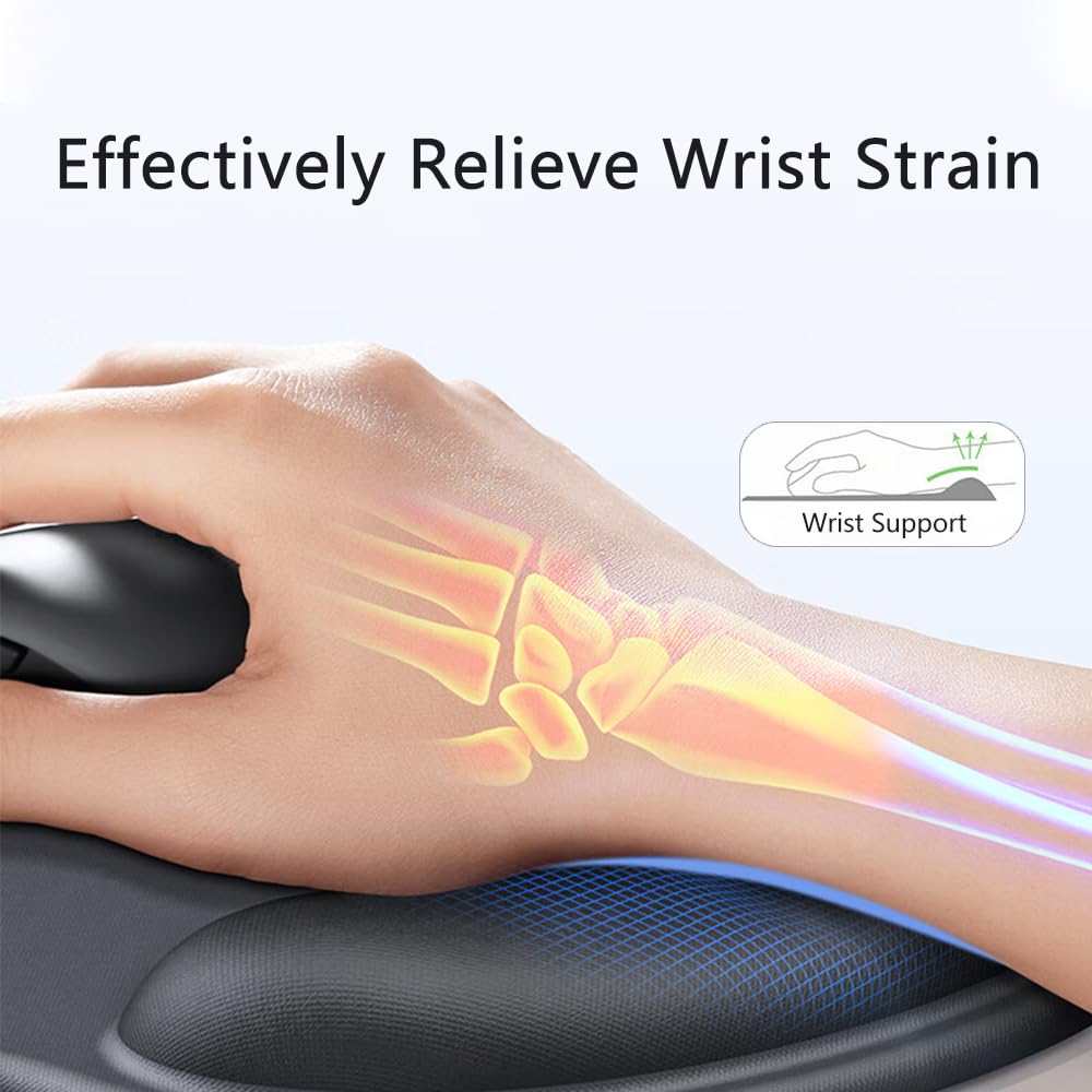 Ergonomic Mouse Pad with Gel Wrist Rest - Pain Relief & Non-Slip Computer Mousepad for Laptop, PC, Office & Home Use - Comfortable Wrist Support for Long Working Hours (Black)