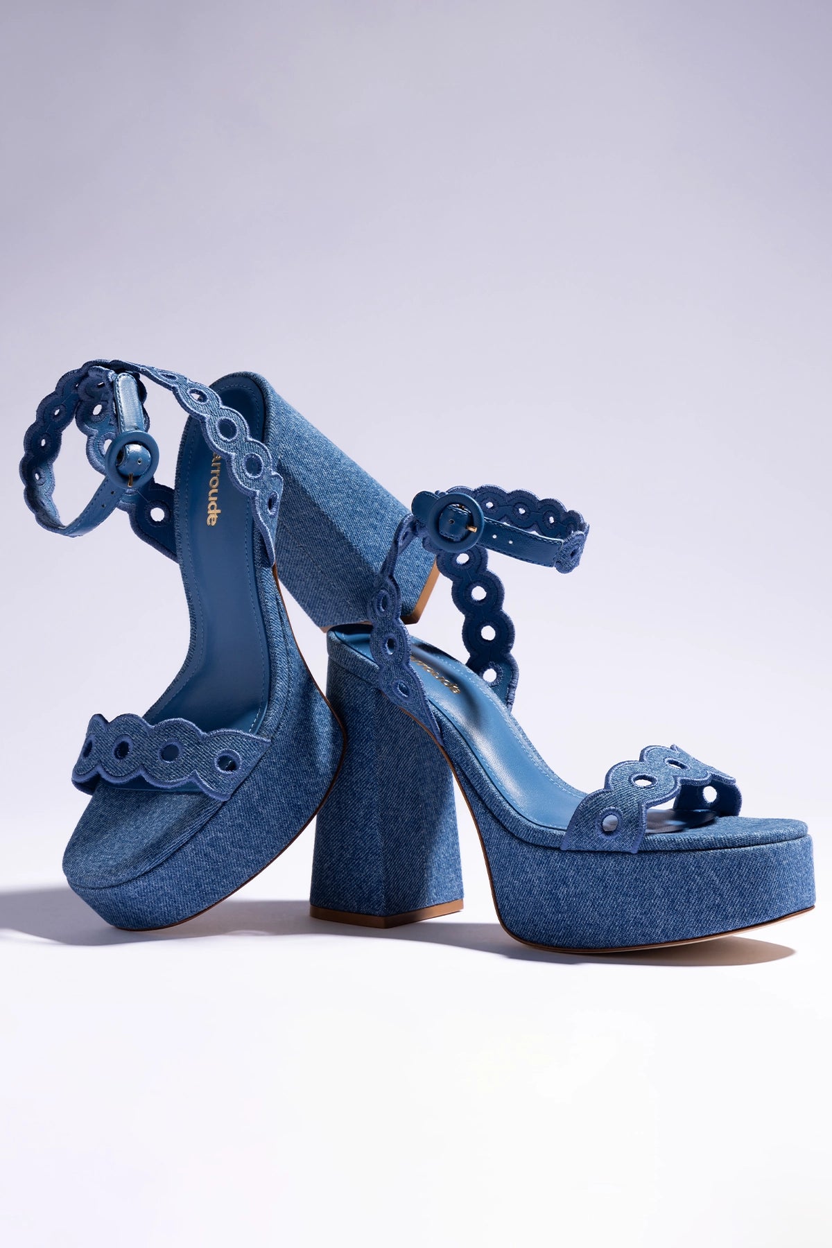 Blue Stone Embroidered Denim Dolly Sandals - Stylish & Comfortable Women's Fashion Sandals for Summer Outfits, Beach & Casual Wear
