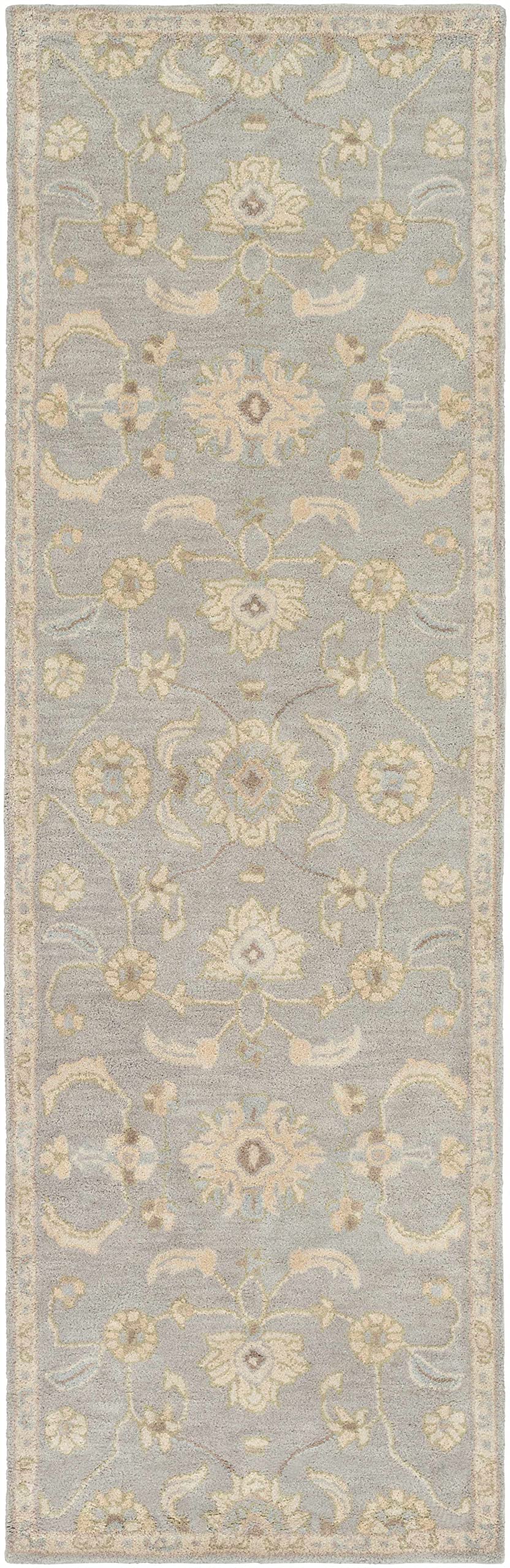Hauteloom Copen Wool Round Area Rug 6' - Traditional Beige Green Gray Handmade Rug for Living Room Bedroom - Soft Cozy Home Decor for Family Gatherings & Relaxation