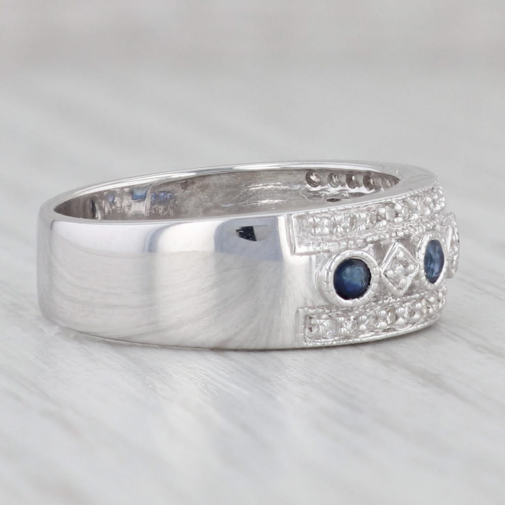 0.42ctw Blue Sapphire & Diamond Ring in 14K White Gold - Size 7 Stackable Wedding Band for Women | Perfect for Engagement, Anniversary & Everyday Elegance