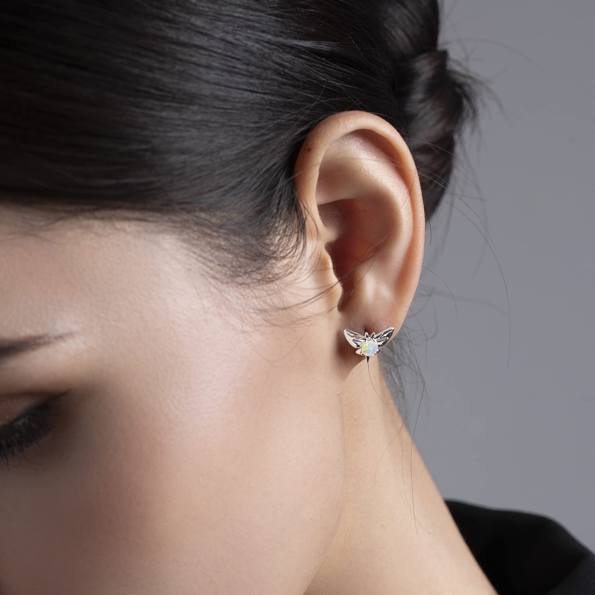 Rainbow Opal Earrings - Small Butterfly Stud Earrings for Women - Dainty Stackable Multiple Piercing Jewelry - October Birthstone Gift - Perfect for Everyday Wear, Stacking & Layering Looks