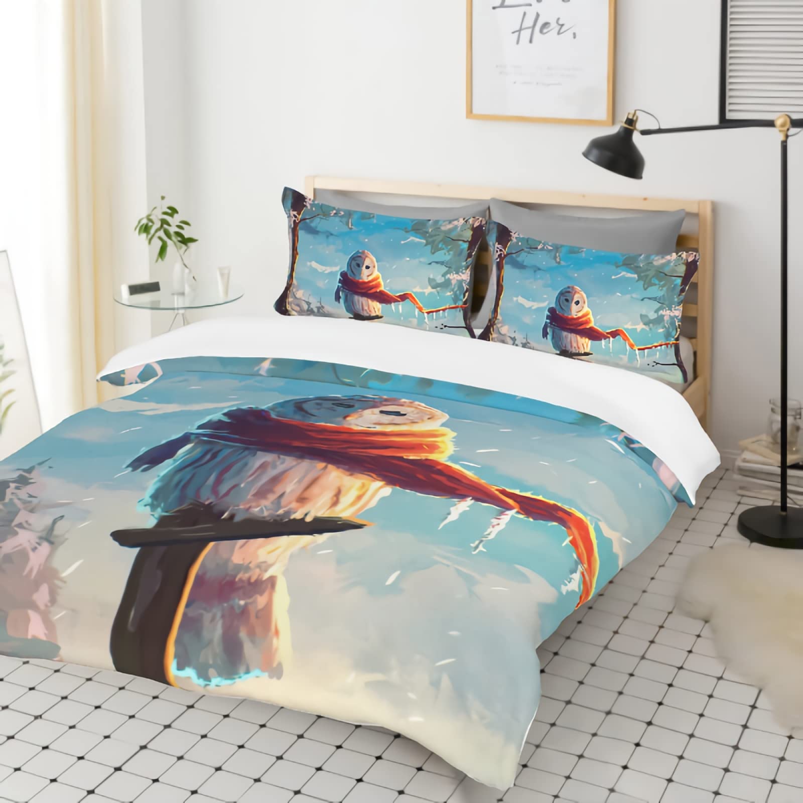 GREDBH Full The Owl Duvet Cover Set - 3 Piece Cartoon Owl Printed Bedding Set with 2 Pillowcases | 100% Soft Microfiber | Perfect for Kids' Rooms, Nursery Decor & Owl Themed Bedrooms