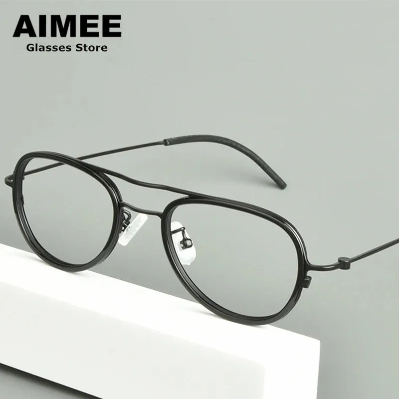 Stylish Aimee Unisex Full Rim Oval Double Bridge Titanium Acetate Eyeglasses Frame 14508 - Lightweight & Durable for Work, Reading & Everyday Fashion