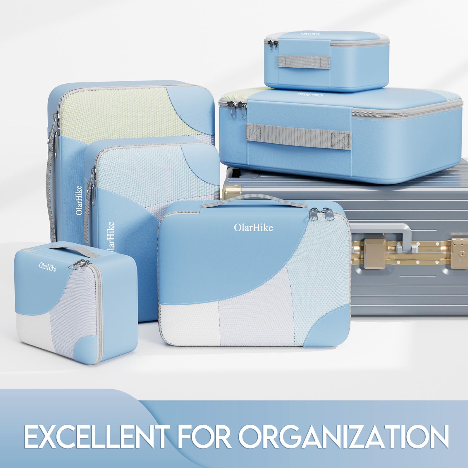OlarHike 6-Piece Travel Packing Cube Set (Large, Medium, Small) - Lightweight Luggage Organizer Bags for Clothes & Travel Essentials - Perfect for Carry-On Suitcases & Backpacking (Baby Blue) | Ideal for Business Trips, Vacations & Weekend Getaways