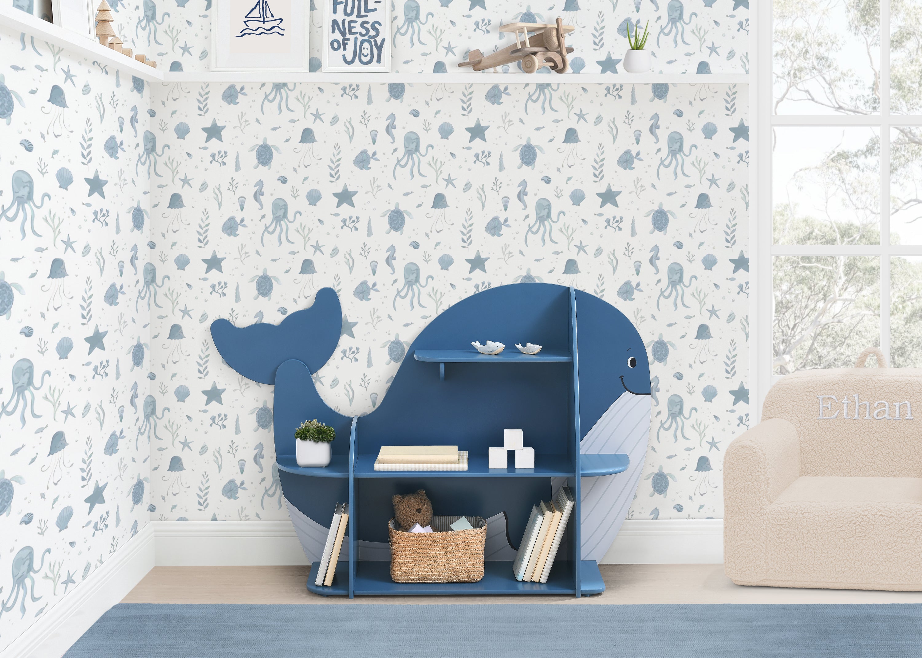Whale Bookcase - Greenguard Gold Certified Kids Bookshelf for Nursery, Playroom & Classroom - Eco-Friendly & Safe Wooden Storage Organizer