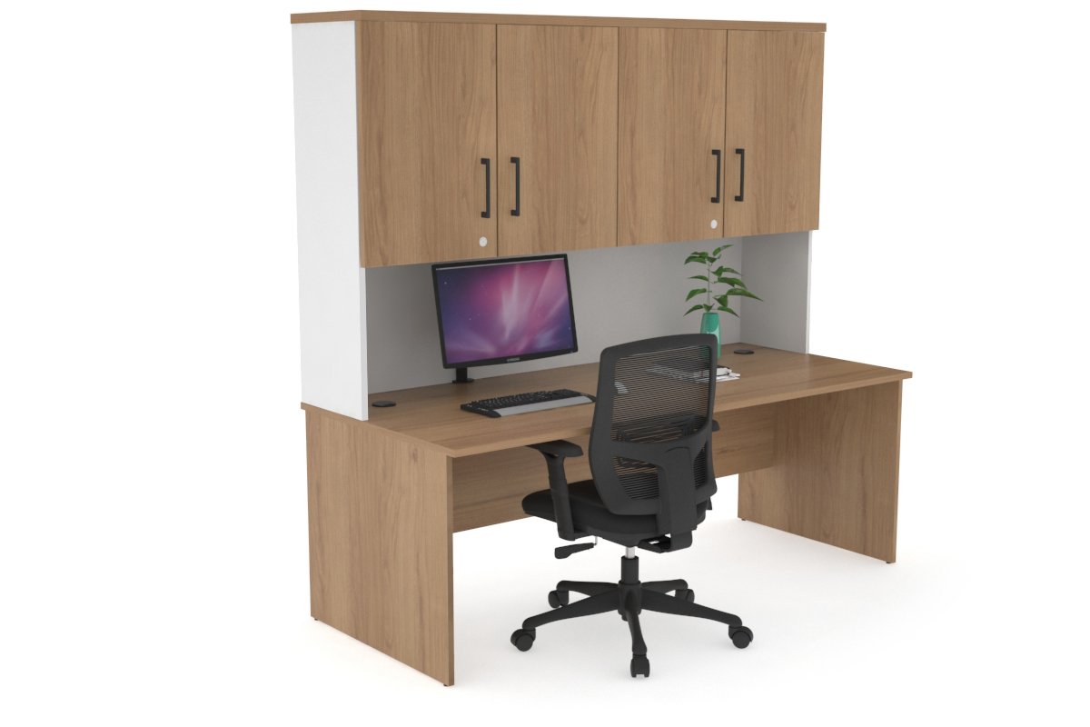 Modern Office Hutch with Doors - Wooden Desk Organizer for Home & Office Storage - Perfect for Organizing Files, Books, and Supplies