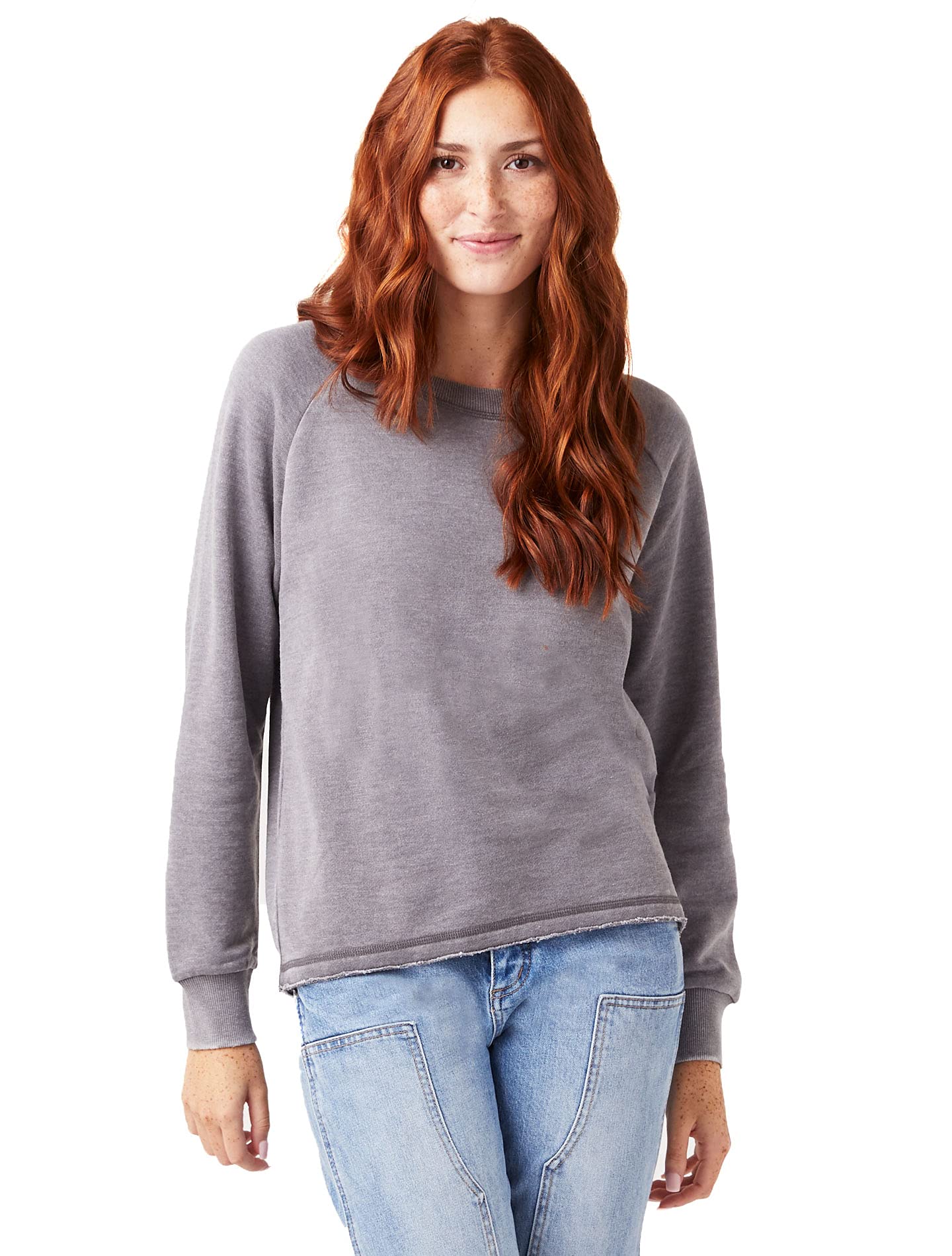 Vintage Mineral Wash French Terry Women's Sweatshirt - Soft Loose Fit Crewneck Pullover for Casual Wear, Lazy Days & Cozy Outfits