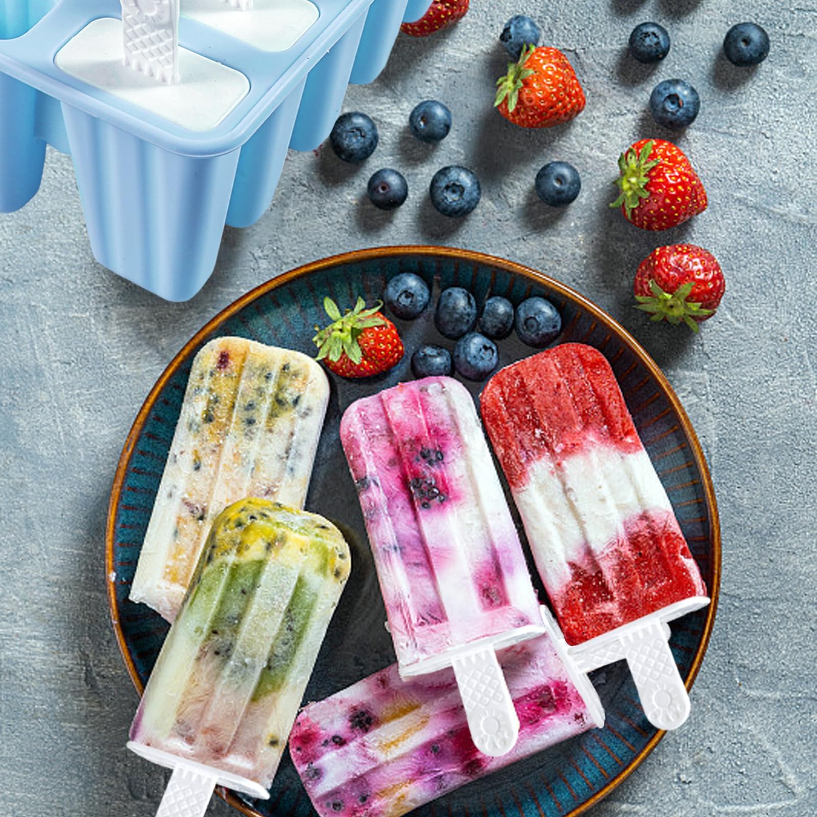 10-Piece BPA-Free Silicone Popsicle Molds with Sticks - Reusable & Easy Release Ice Pop Maker for Homemade Treats - Perfect for Summer Snacks, Kids Parties & Healthy Frozen Desserts (Blue)
