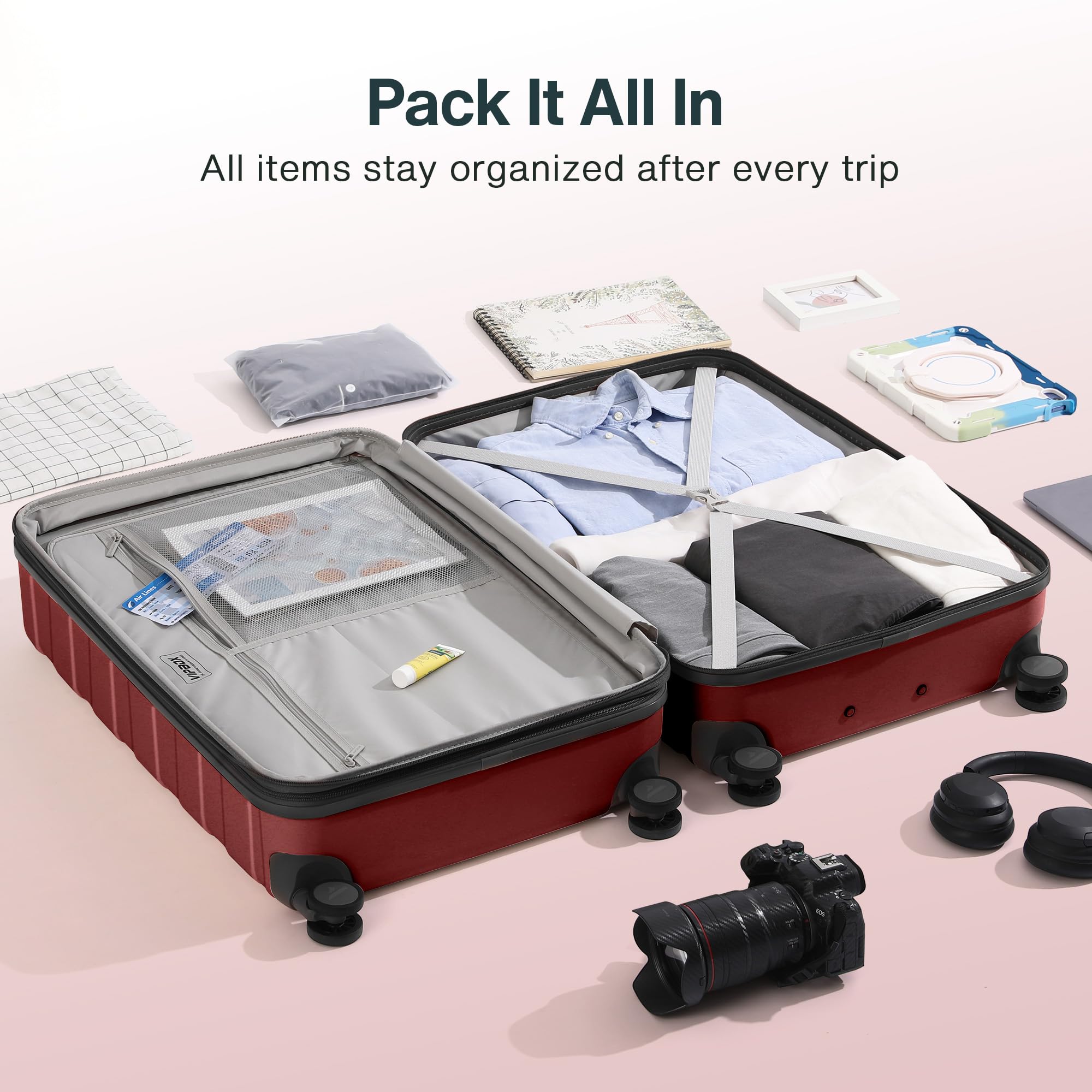 3-Piece Hardside Expandable Luggage Set with TSA Lock & Spinner Wheels - Ultra Durable Polycarbonate Lightweight Carry-On Suitcase (Wine Red) - Perfect for Air Travel, Business Trips & Family Vacations - Includes 3-Year VIP Warranty Service