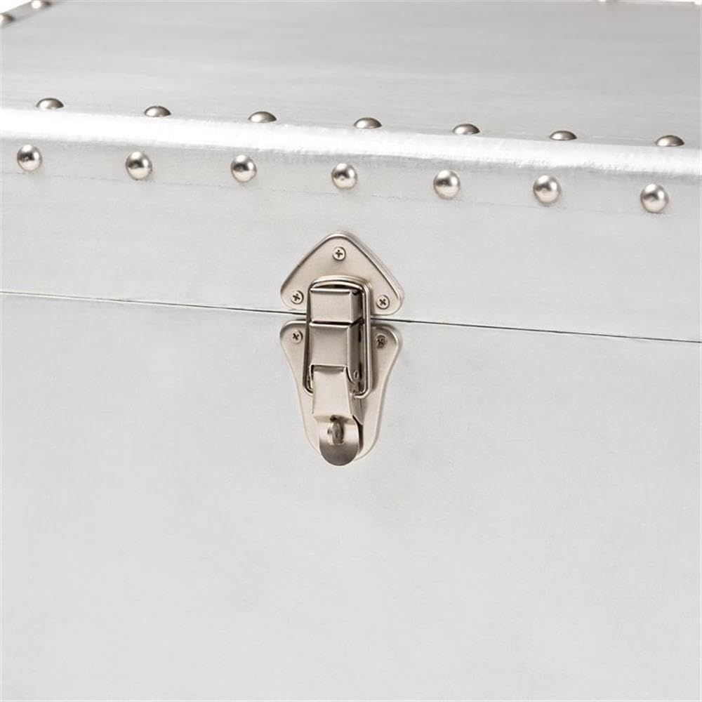 Baxton Studio Serge French Industrial Silver Metal 2-Drawer Accent Storage Chest - Vintage Style Bedroom Dresser for Clothes & Jewelry Organization