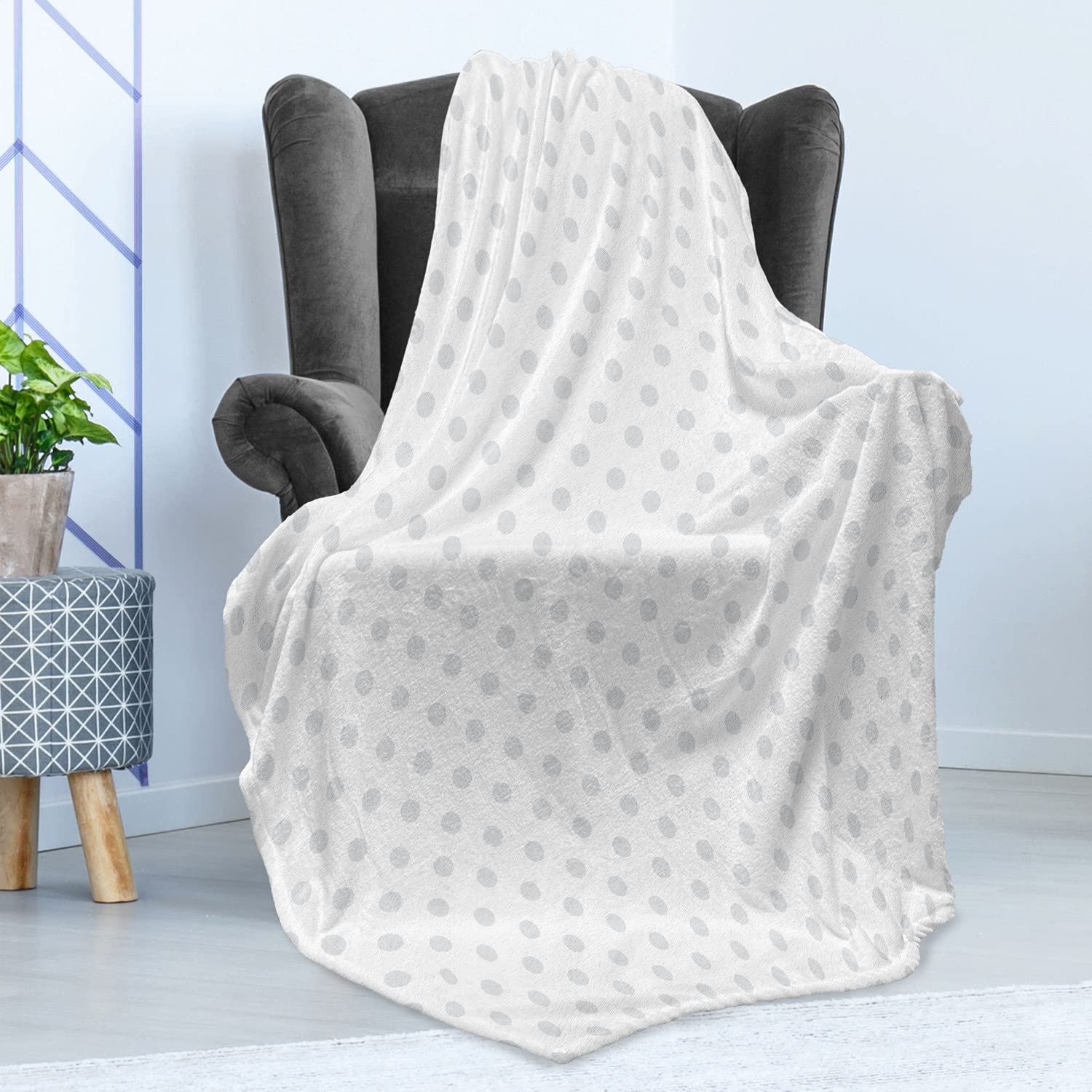 Ambesonne Grey Flannel Fleece Throw Blanket - Small Polka Dots on White Retro Style, Soft Couch Cover 50