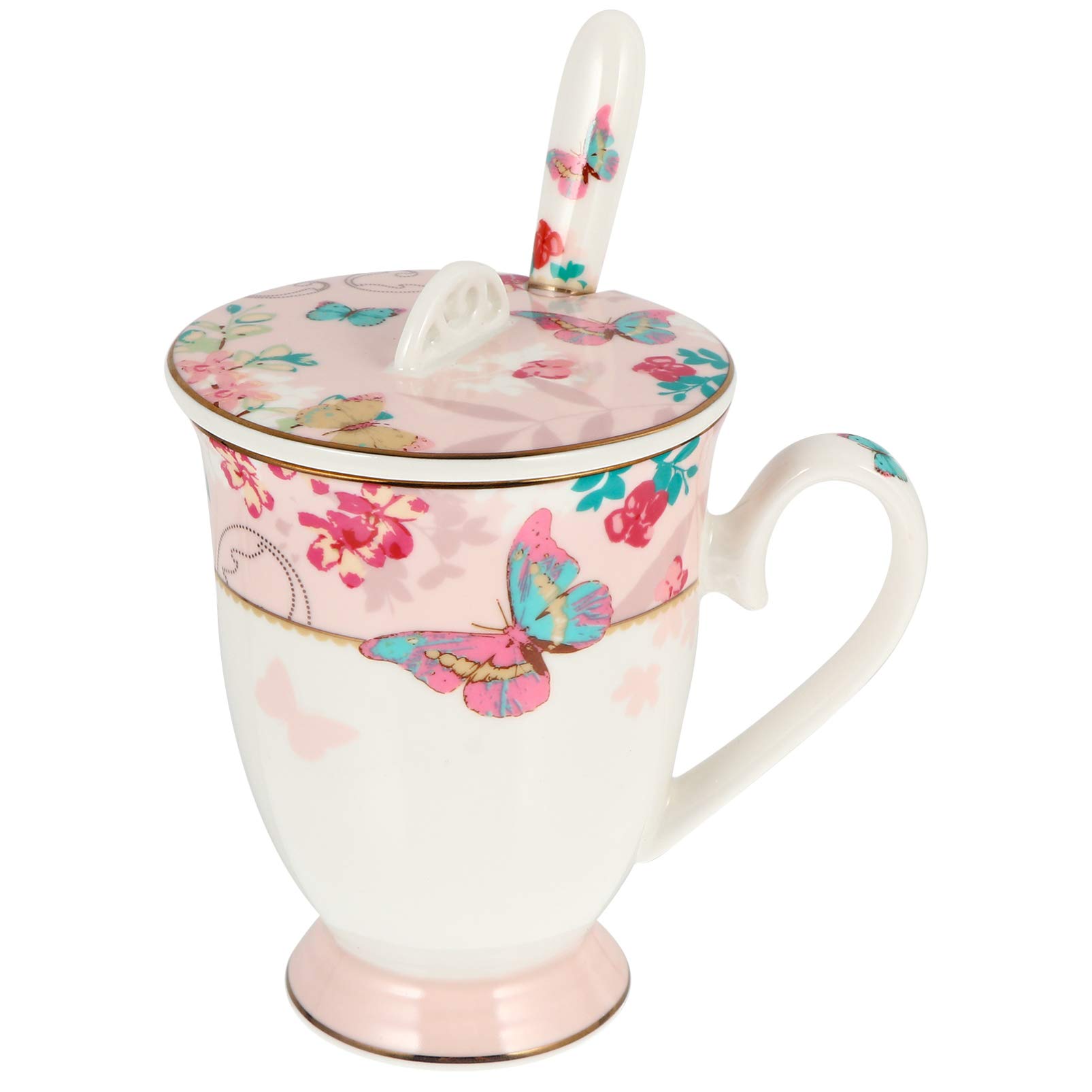 Premium Ceramic Tea & Coffee Mug with Lid & Spoon - 400ml Elegant Porcelain Cup for Women - Perfect for Flower Tea, Water, Milk & Coffee - Ideal for Home, Office & Gifts