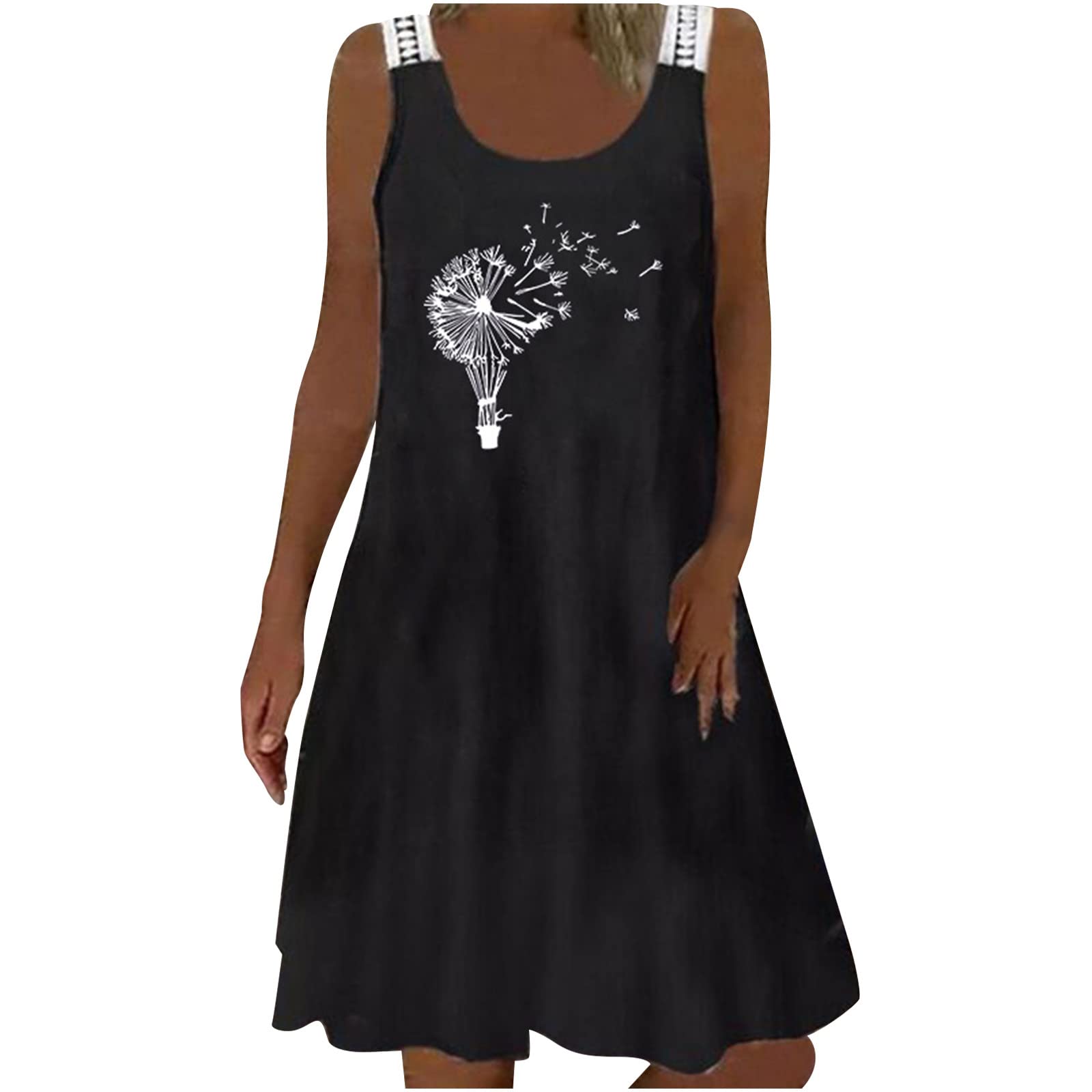 PIMOXV Women's Sleeveless Summer T-Shirt Dress - Crewneck Casual Loose Fit Plus Size Sunflower Graphic Dress for Beach, Vacation & Outdoor Activities 2022