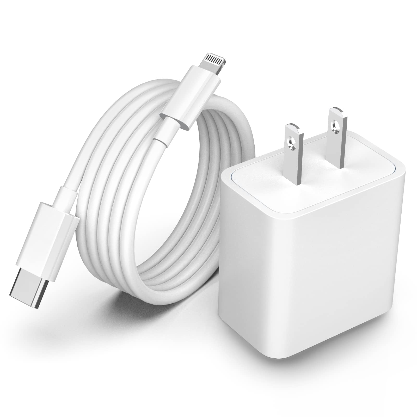 20W PD Fast Charger Cable for iPhone - USB C Wall Charger & Type C Power Adapter with Lightning Cable - Compatible with iPhone 14/13 Pro/12/11/XS/Max/XR/X/8 Plus/SE 2022 & iPad - Perfect for Home, Office & Travel Charging