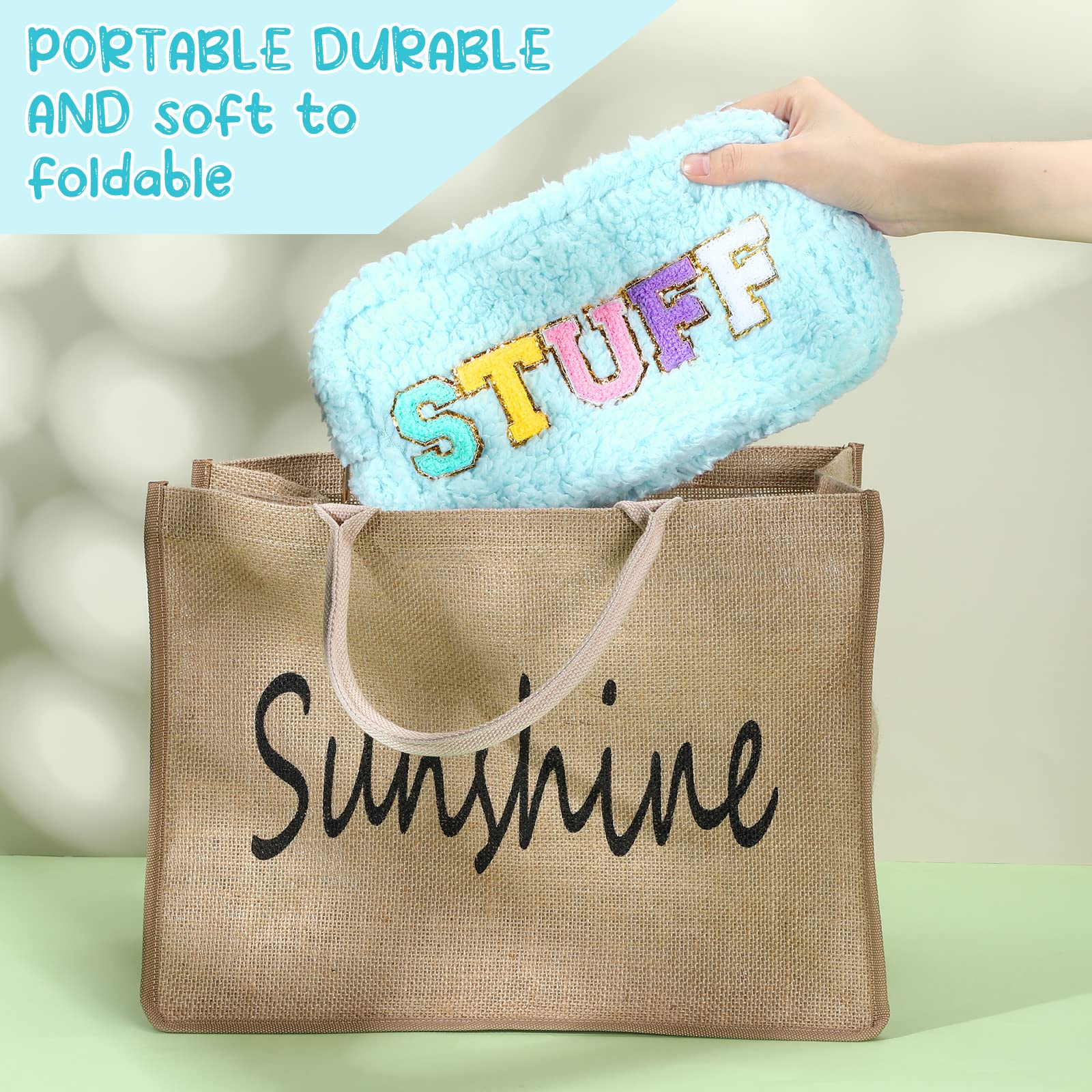 Soft Chenille Letter Cosmetic Bag - Small Portable Zippered Makeup Pouch for Women & Girls | Preppy Fleece Travel Organizer for Toiletries & Cosmetics (Blue) - Perfect for School, Gym, and Vacation