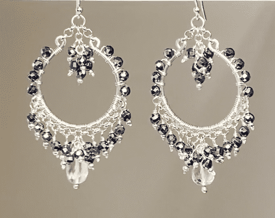 Black Gemstone Chandelier Hoop Earrings Sterling Silver 925 | Elegant Dangle Drop Earrings for Women | Perfect for Parties, Weddings & Evening Events