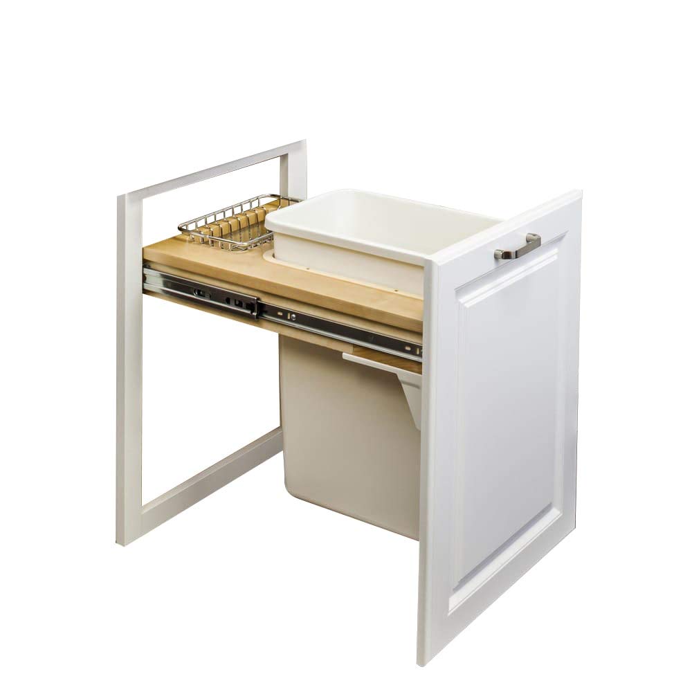 Top Mount Soft Close Double Trash Can Unit with Wood Finish - 12