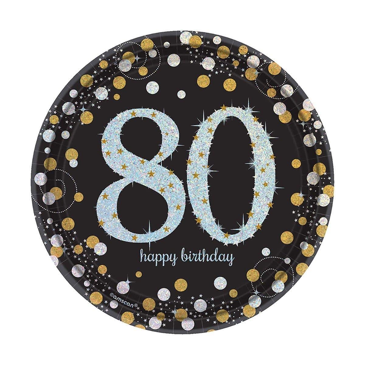 80th Birthday Sparkling Celebration Plates - 7 Inch Set of 8 - Perfect for Anniversary Parties, Milestone Events & Special Occasions