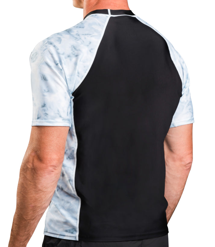 Men's UPF 50+ Short Sleeve Rash Guard Swim Shirt - Quick Dry UV Protection Aqua Design for Surfing, Swimming & Beach Activities