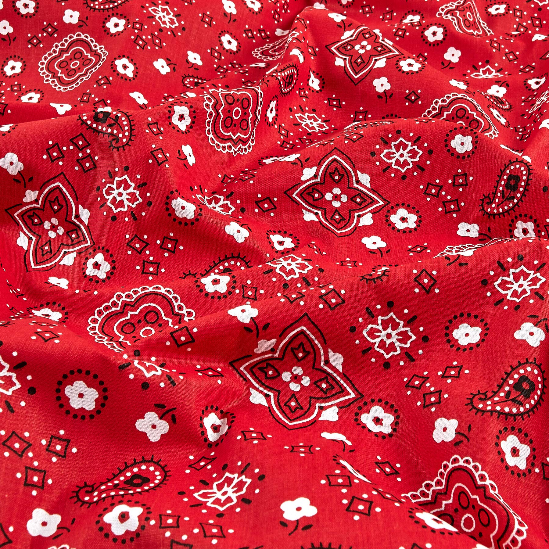 Red Bandana Print Fabric by the Yard - Premium Cotton Material for DIY Crafts, Quilting, Sewing & Fashion Accessories