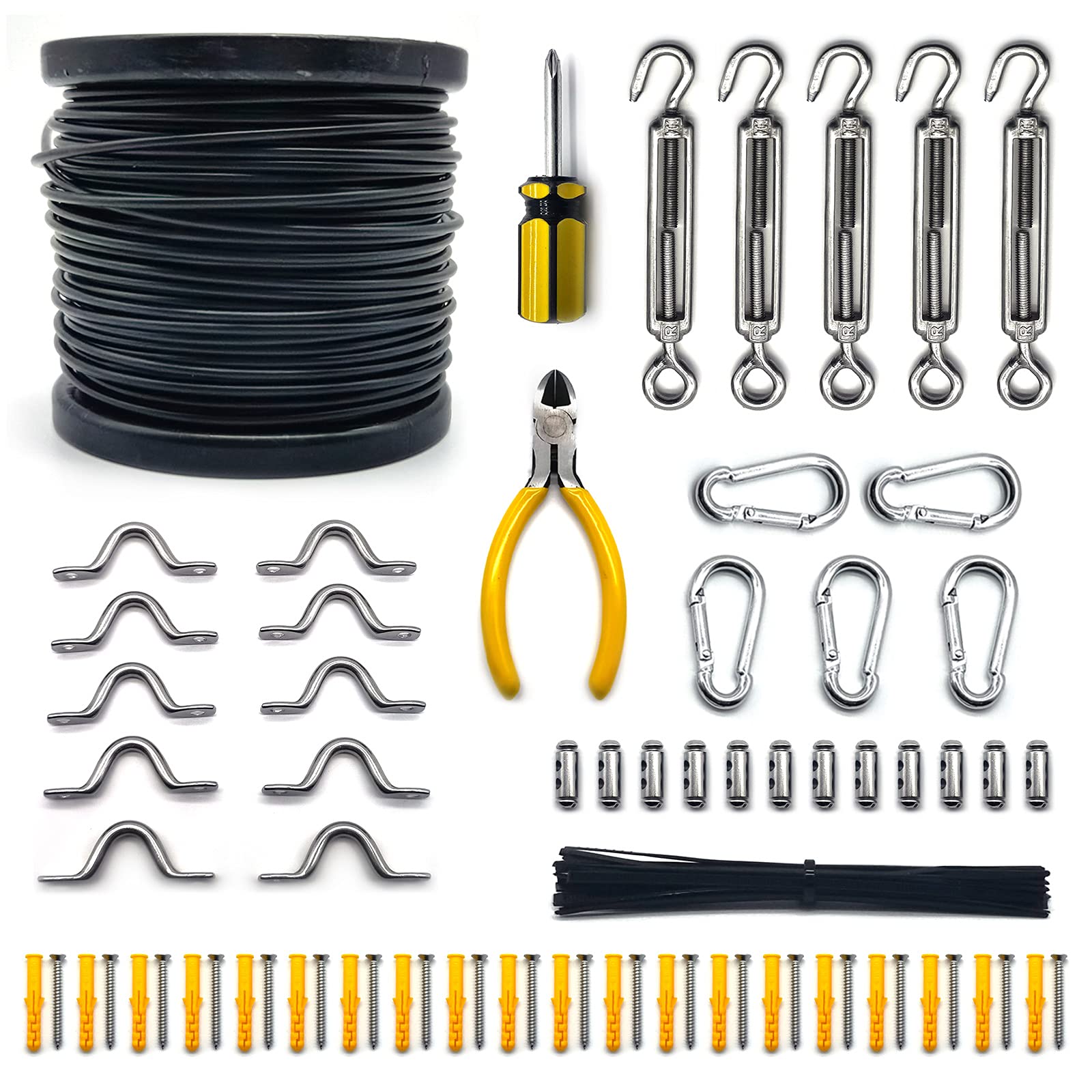 Prebene 180ft Outdoor String Lights Hanging Kit - Coated Stainless Steel Cable with Turnbuckle, Hump Handle & Snap Hook - Weatherproof & Easy Installation for Patio, Garden, Backyard, Wedding Decor