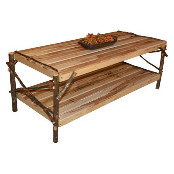 Solid Hickory Wood Coffee Table with Storage Shelf - Rustic Farmhouse Living Room Furniture for Home Decor & Entertainment Areas