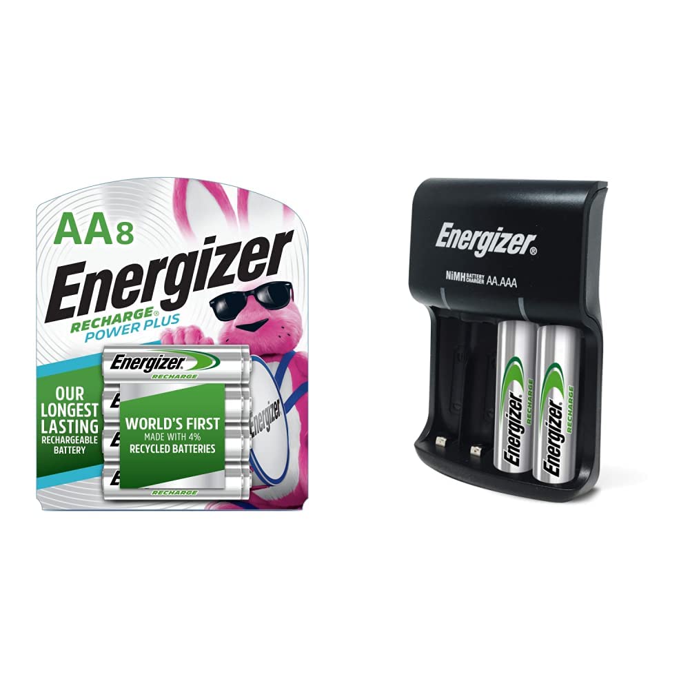 Energizer Rechargeable AA Batteries 8-Pack with Basic Charger - Long Lasting Power for Cameras, Toys, Flashlights & Electronics