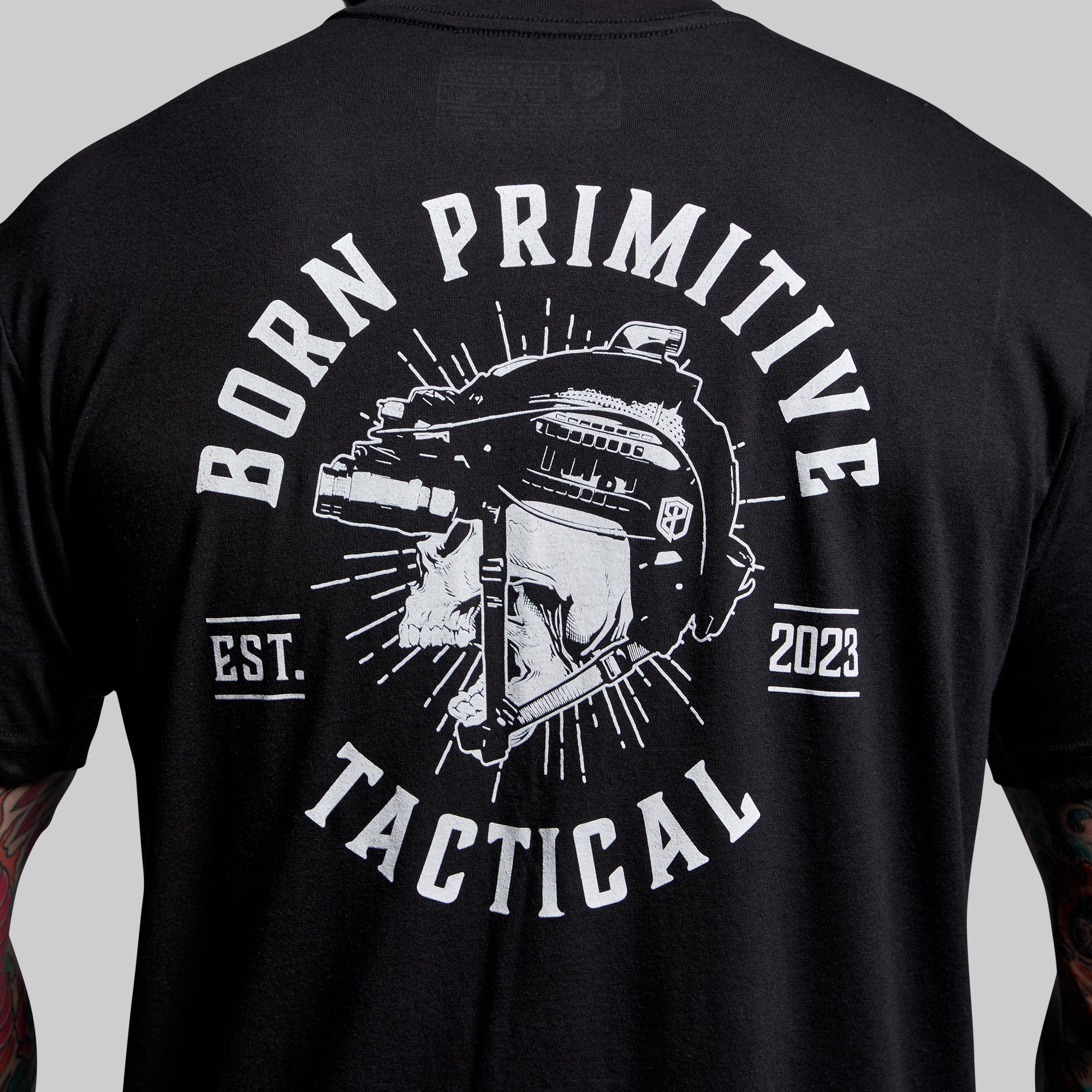 Tactical Skull T-Shirt for Men - Black Cotton Graphic Tee - Streetwear, Gym & Outdoor Activities