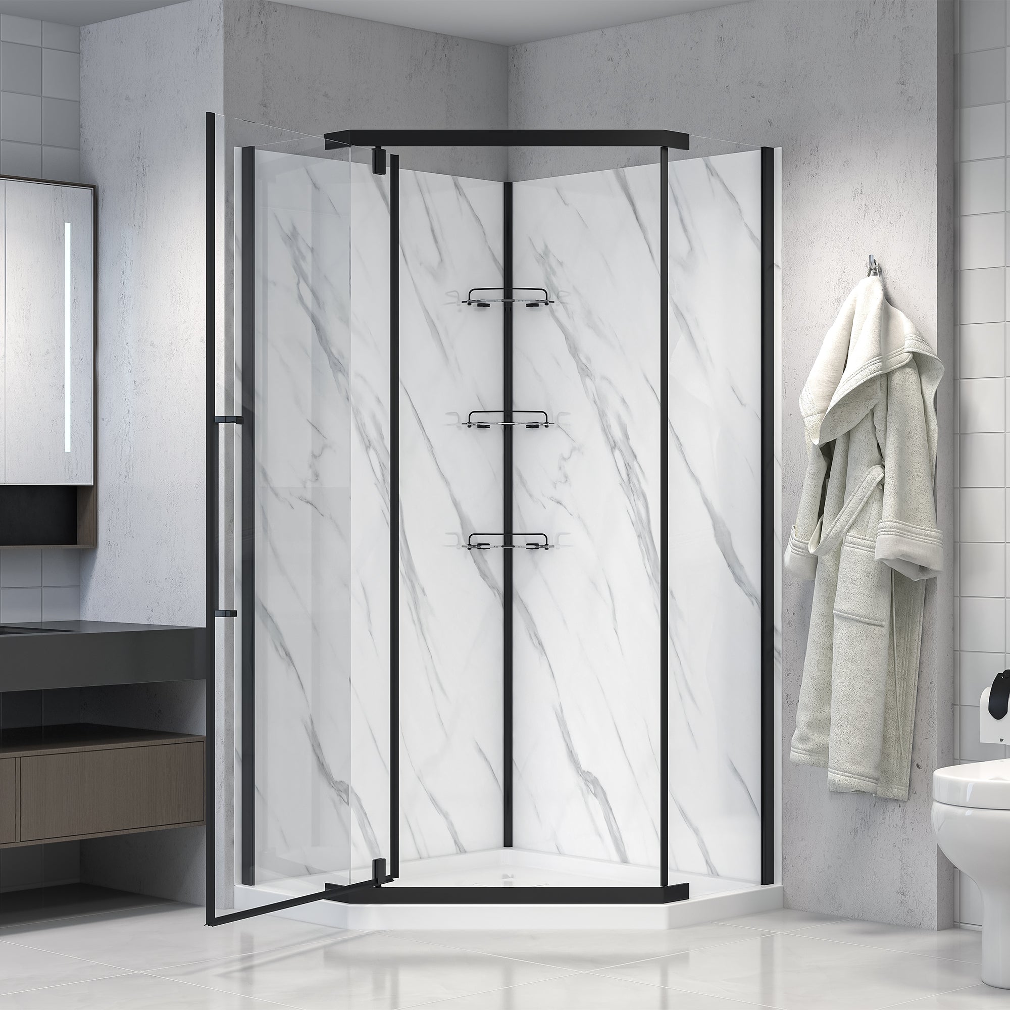 Capri Neo Angle Shower Kit - Black, Chrome & Brushed Nickel Finish | Modern Bathroom Fixture for Spa-Like Shower Experience | Perfect for Home Renovation & Luxury Bathroom Upgrade