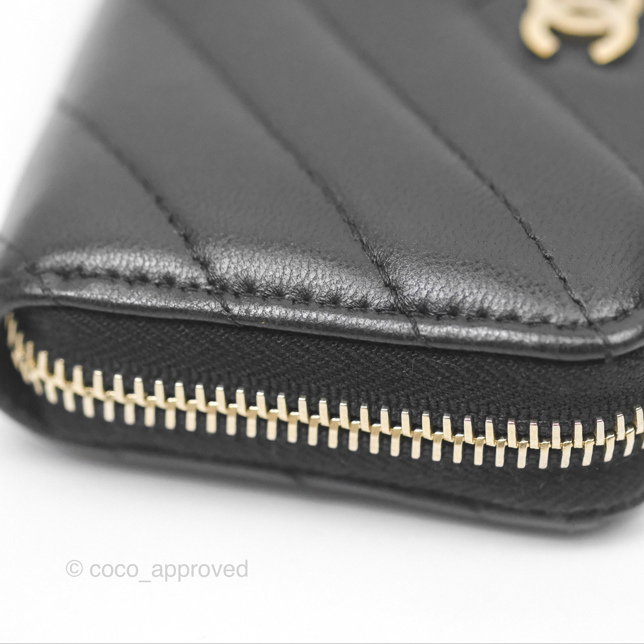 Chanel Chevron Zipped Coin Purse - Black Lambskin with Gold Hardware | Luxury Small Wallet for Women | Perfect for Parties, Travel & Everyday Use