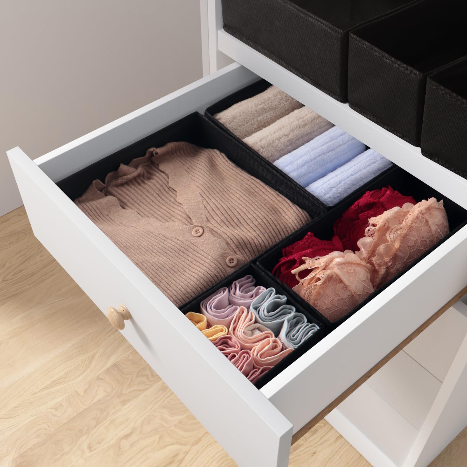 Foldable Washable Black Drawer Organizer for Nursery Clothes & Dresser Storage | Perfect for Baby Clothes, Socks, and Accessories Organization