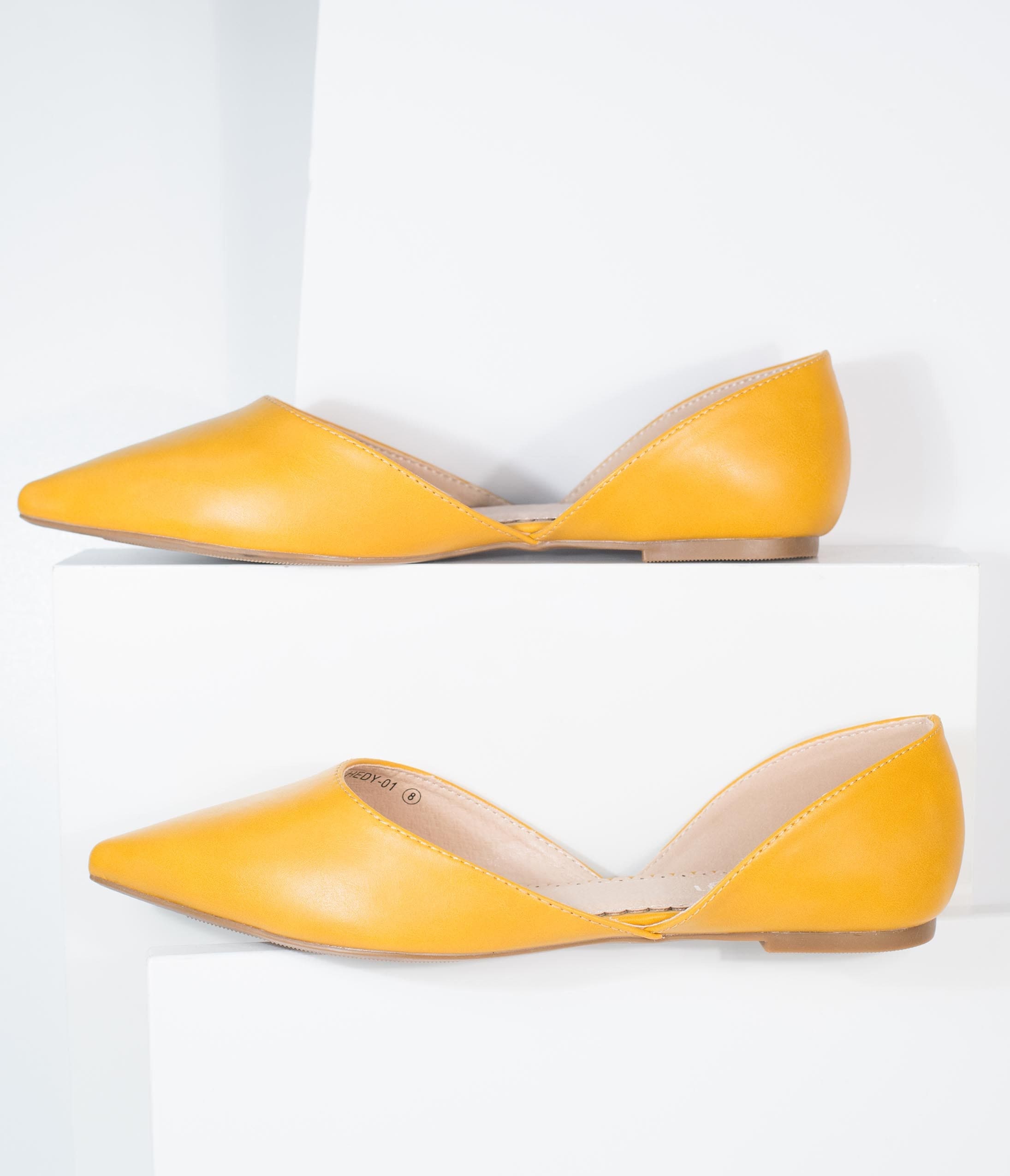 Mustard Yellow Vegan Leather Pointed Toe Flats for Women - Comfortable Office Work Shoes & Casual Dress Pumps