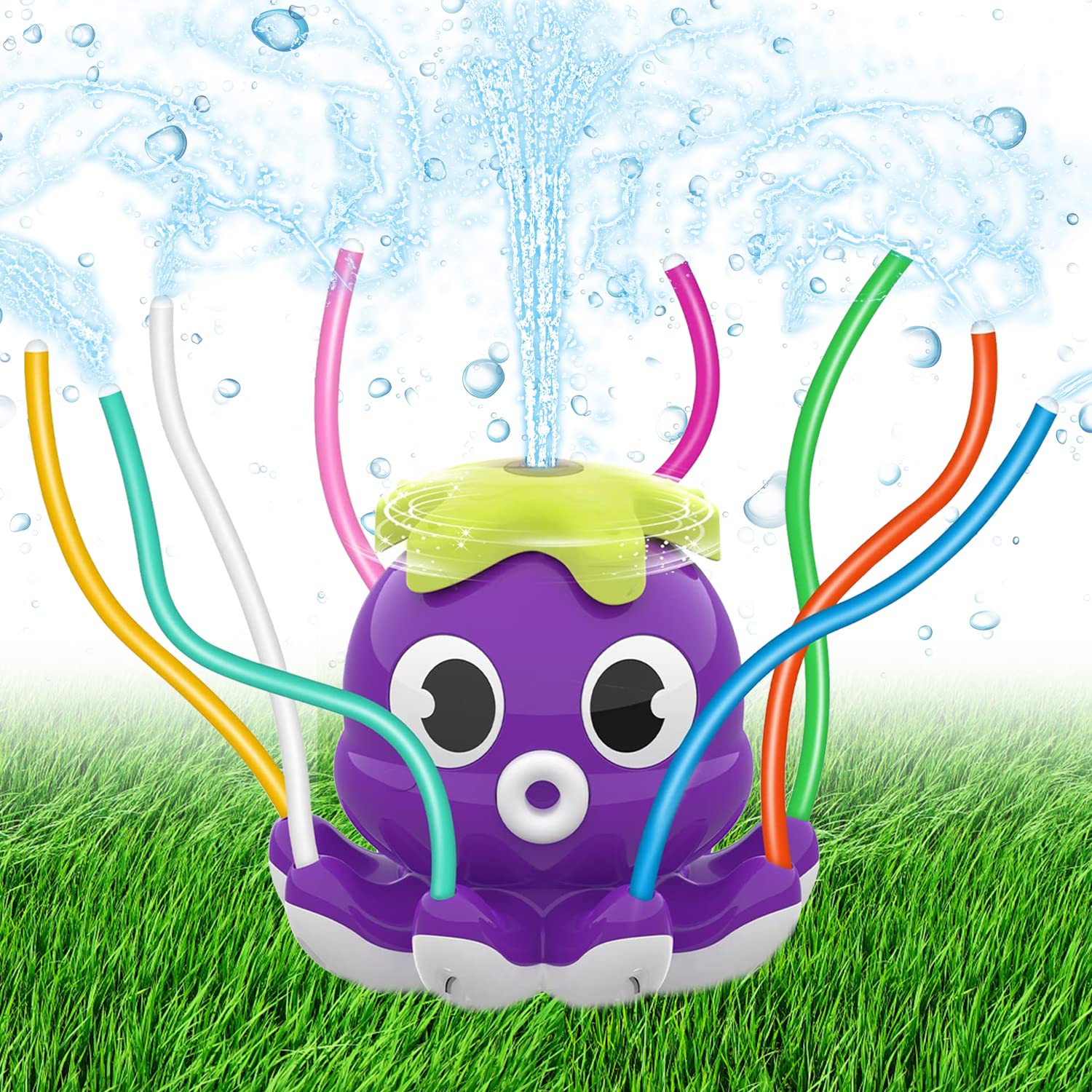 Octopus Water Spray Toy for Kids - Outdoor Garden Hose Sprinkler with Wiggle Tubes, Summer Water Play Toy for Backyard Fun, Perfect Kids Gift for Pool Parties & Beach Days (Purple)