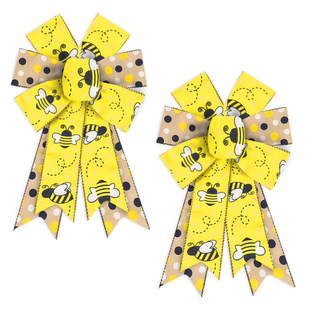 Bumble Bee Wreath Bows 2PCS - Spring Summer Door Decor for Indoor Outdoor