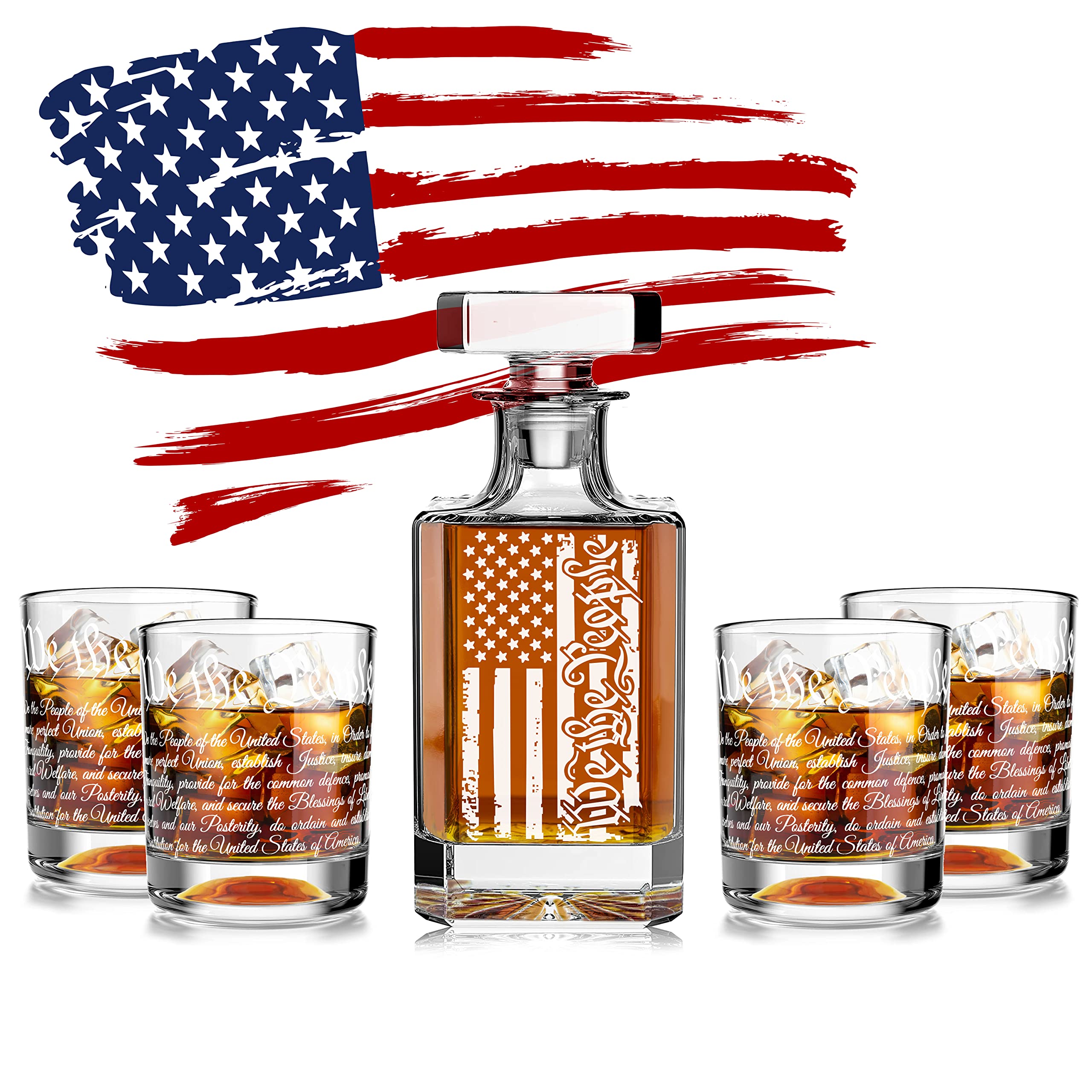 Premium Whiskey Decanter Set with 4 Glasses - Engraved 