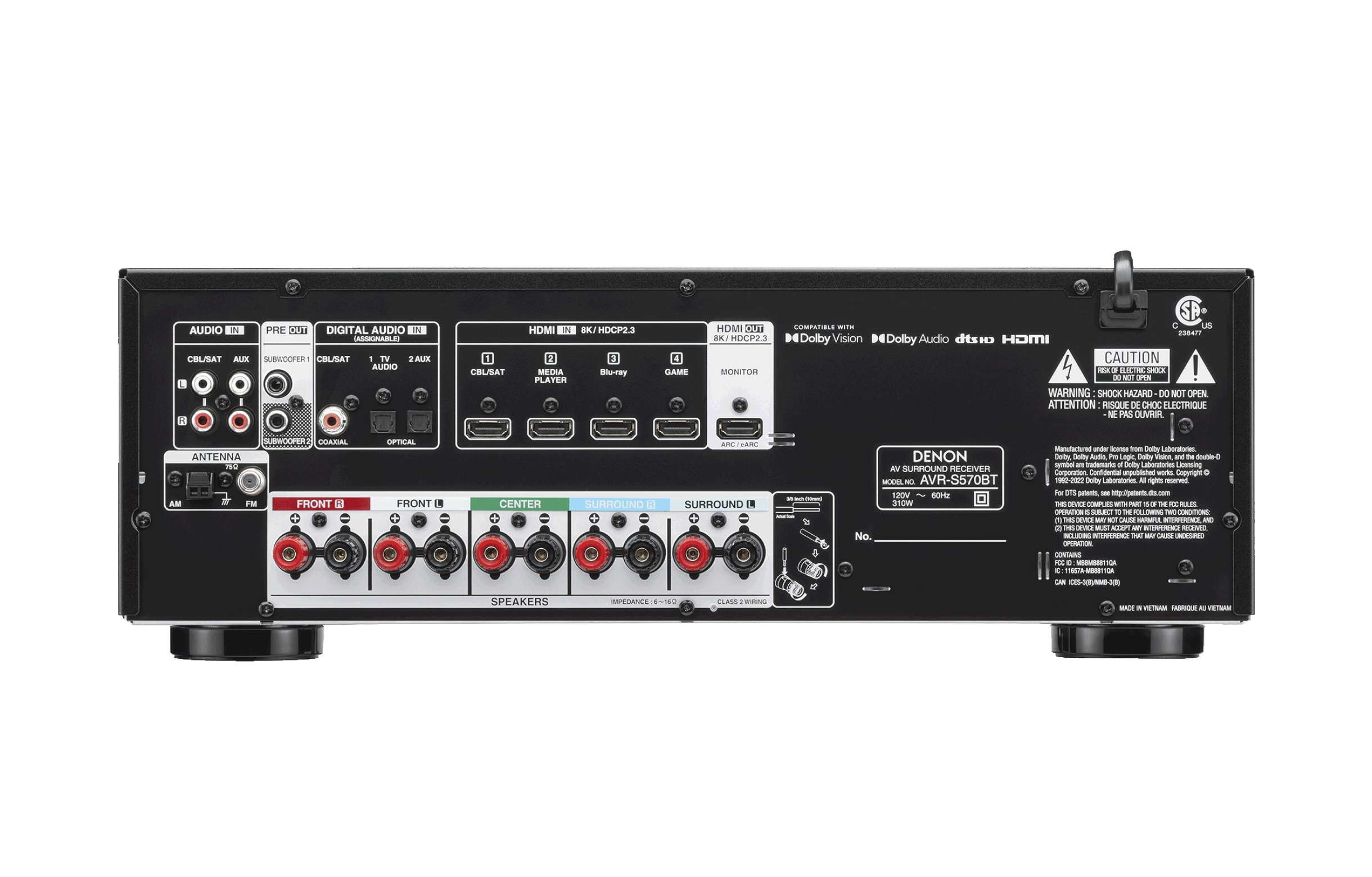 Denon AVR S570BT 5.2 Channel 8K Ultra HD AV Receiver with Dolby Atmos | Home Theater System for Movies, Gaming & Music Streaming