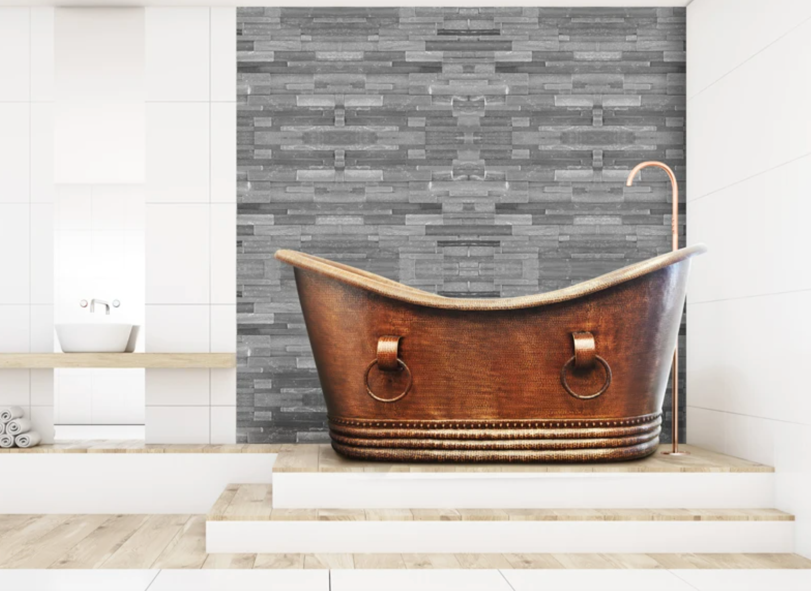 Handcrafted Double Slipper Hammered Copper Bathtub with Decorative Rings - Luxury Freestanding Soaking Tub for Spa Bathroom & Master Suite Relaxation