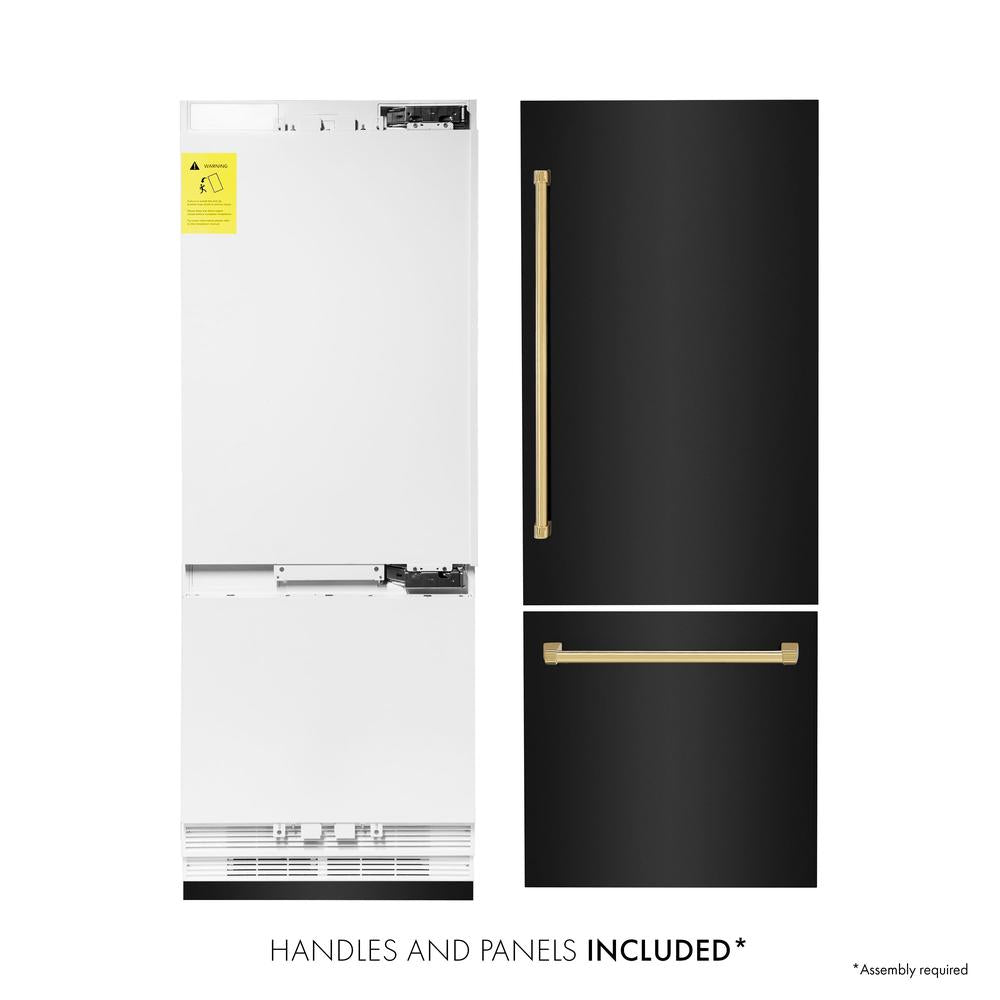 ZLINE Autograph Edition 30-Inch Built-In Bottom Freezer Refrigerator - 16.1 cu ft Capacity, Black Stainless Steel with Gold Accents, Water Dispenser & Ice Maker - Perfect for Modern Kitchens & Open-Concept Homes